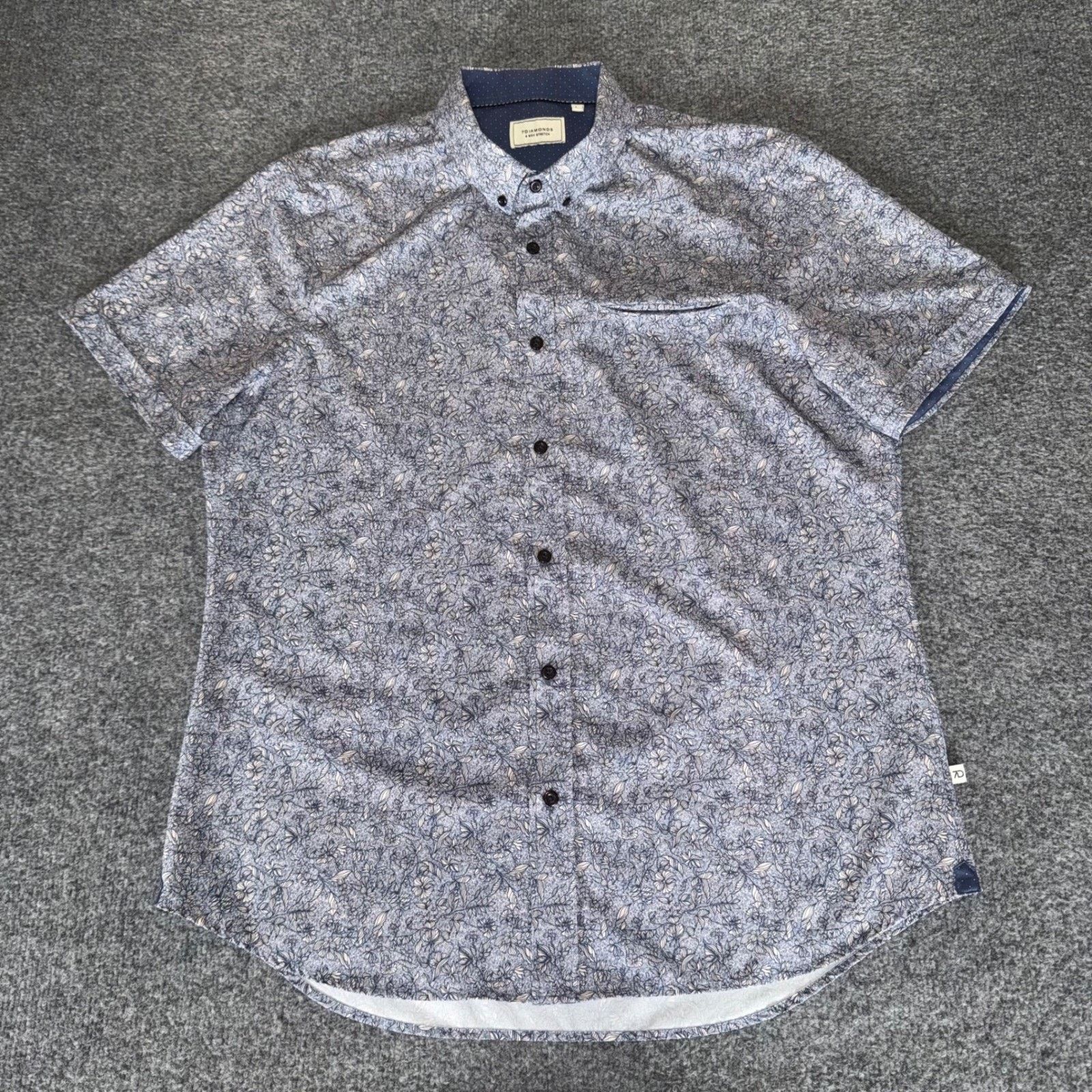 7Diamonds 7 Diamonds Shirt Men L Blue Floral Short Sleeve 4Way Stretch Size US L / EU 52-54 / 3 - 1 Thumbnail