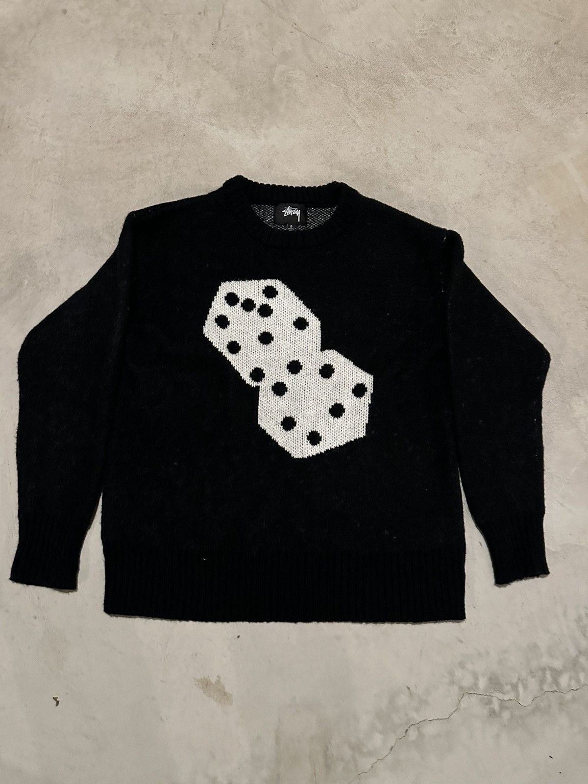 image of Stussy Dice Mohair Fuzzy Sweater in Black, Men's (Size Small)