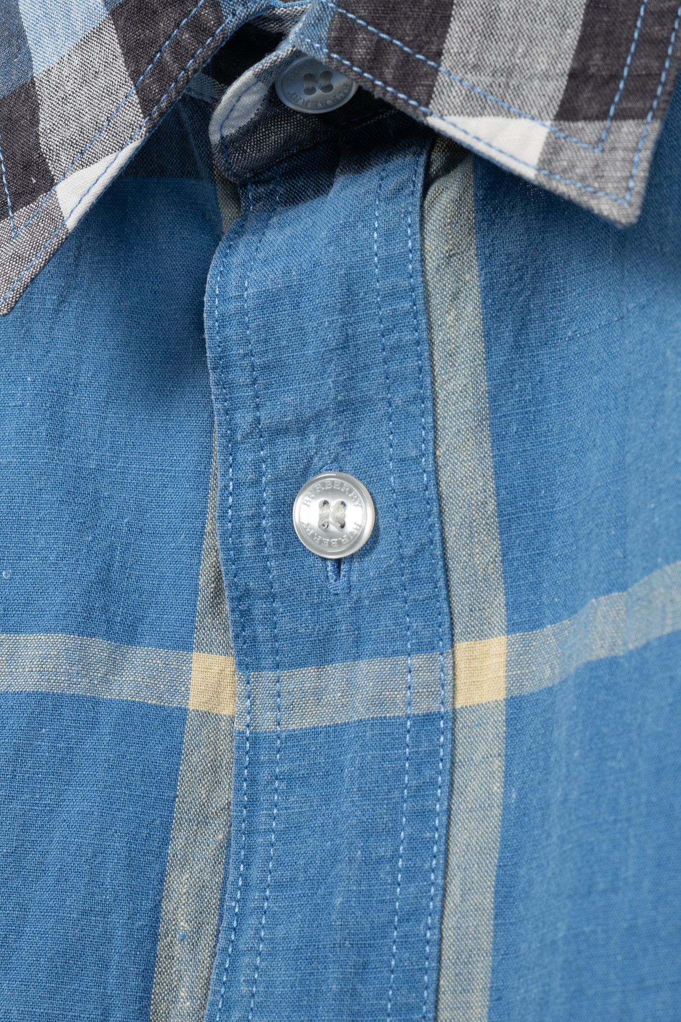 Burberry Burberry Brit Blue Check Cotton Linen Buttoned Shirt Size US XL / EU 56 / 4 - 8 Thumbnail