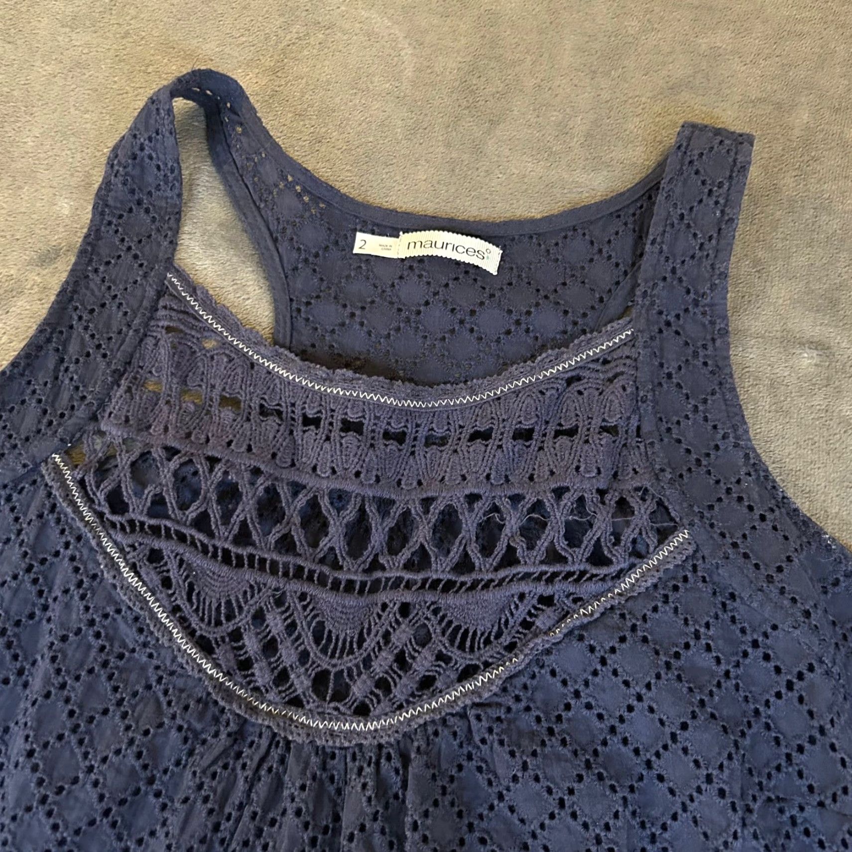 Vintage Maurices Tank Top Womens Navy Crochet Racerback Sleeveless Cotton Knit Camisole Square Neck Size 2 Size XS / US 0-2 / IT 36-38 - 3 Thumbnail