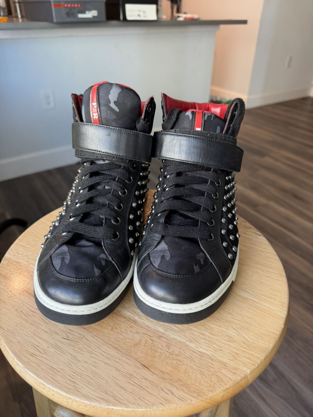 Prada Prada Sport Black Camo Leather Camo studded lace up high top Size US 9.5 / EU 42-43 - 3 Thumbnail