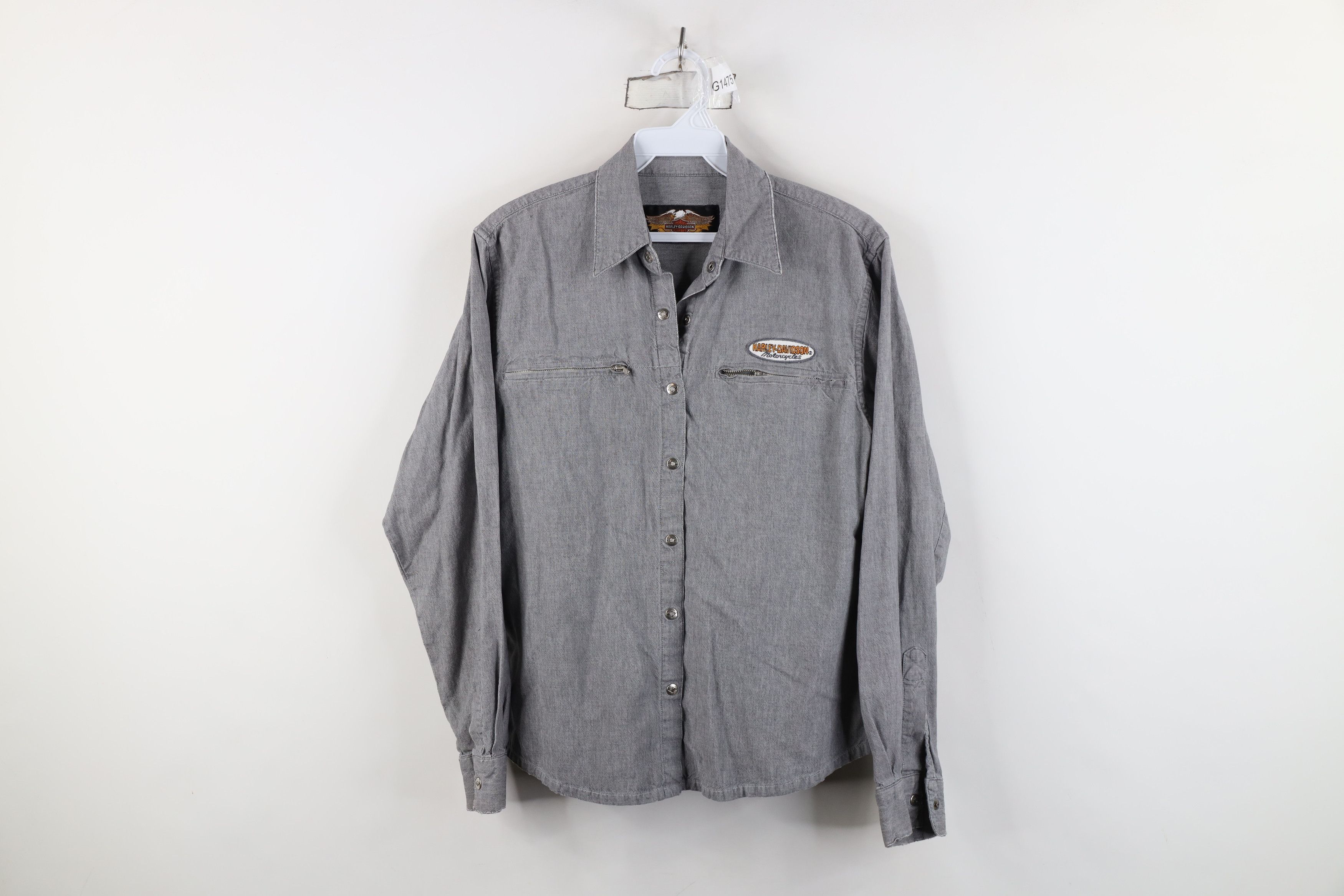 Harley Davidson Vintage Harley Davidson Chambray Snap Button Shirt Gray Size S / US 4 / IT 40 - 1 Thumbnail