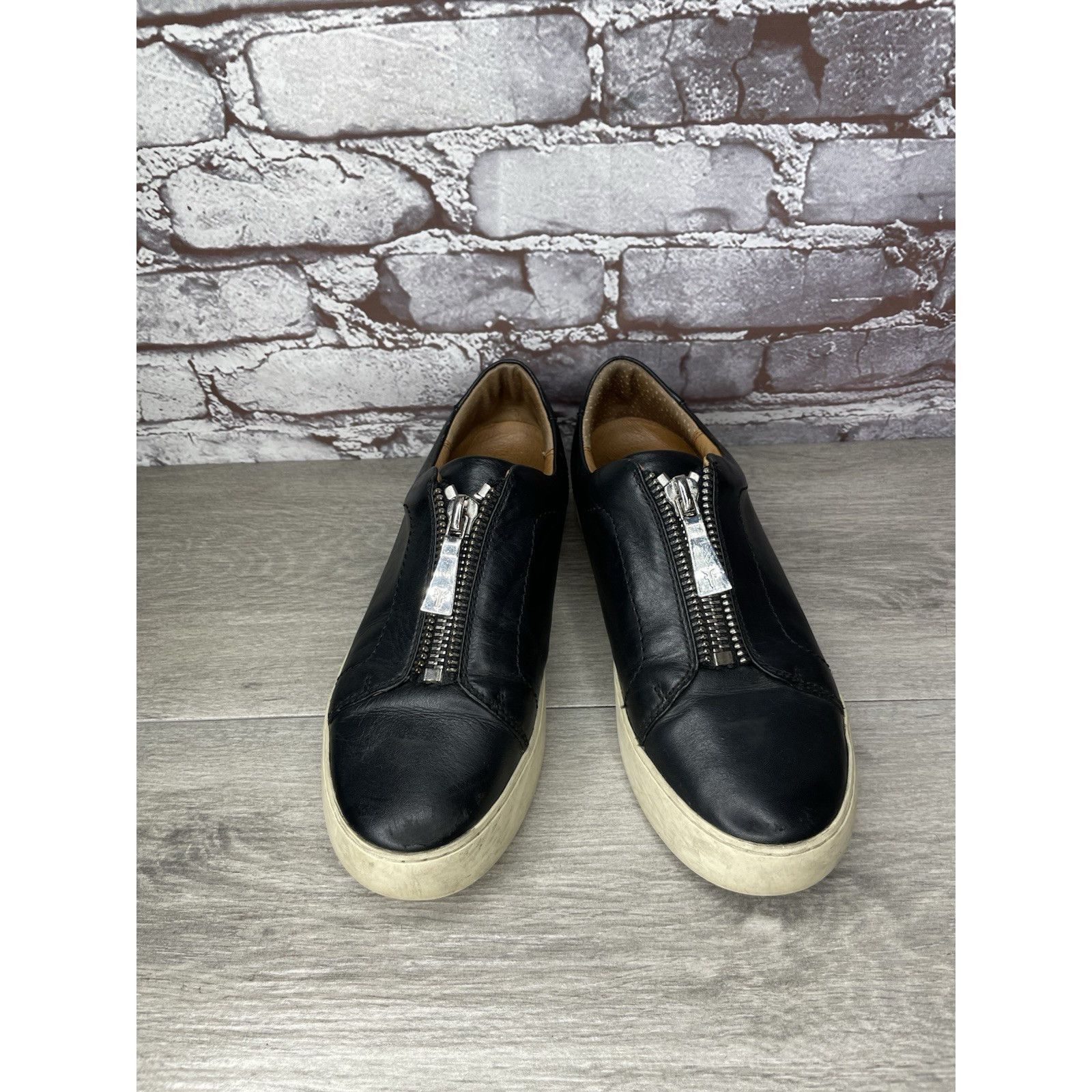 Frye Frye Lena Black Leather Front Zip Platform Shoes Loafers Wom Size US 8.5 / IT 38.5 - 1 Thumbnail