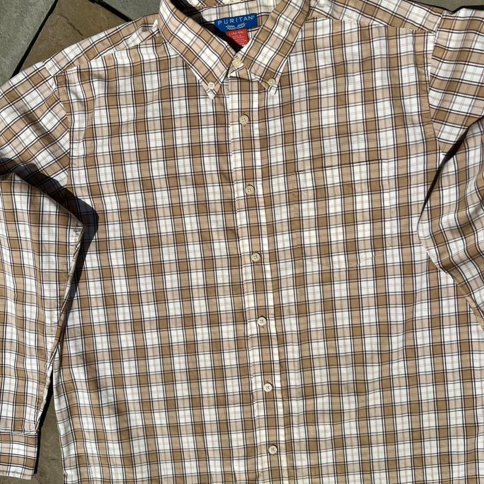 Vintage Vintage 80s Tan Brown Plaid Button Down Shirt Size US L / EU 52-54 / 3 - 2 Thumbnail