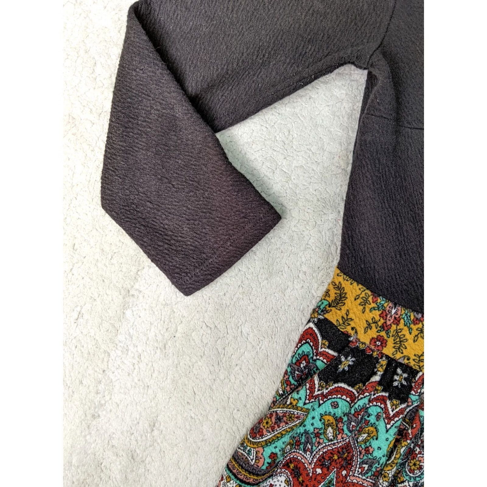 Anthropologie Anthropologie Maeve Womens Dress Boho Paisley 0 Black Gauze Scoop Midi 3/4 Sleeve Hippie Cotton Polyester Spandex Size XS / US 0-2 / IT 36-38 - 3 Thumbnail