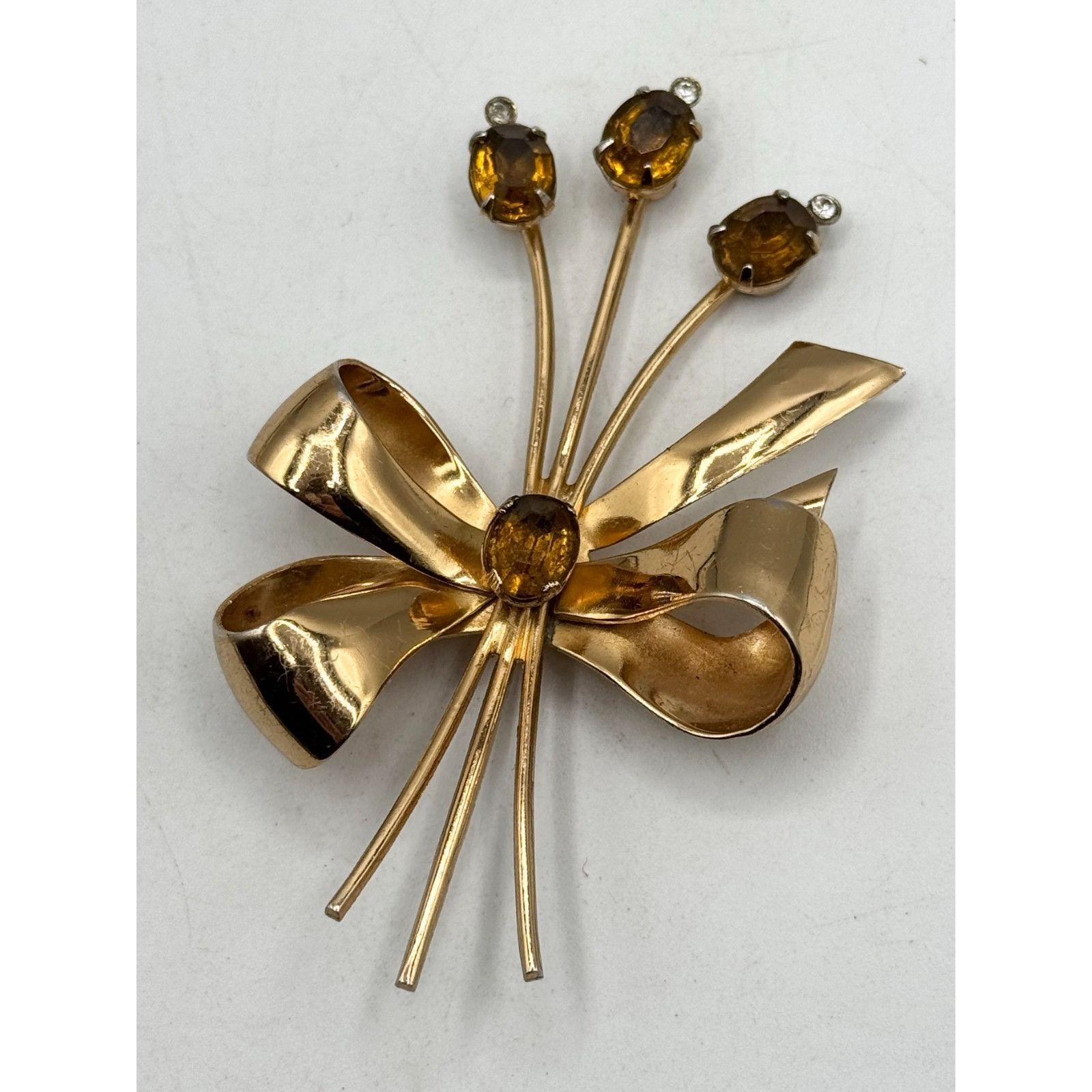 Other Vintage Coro citrine glass rhinestone flower brooch pin Size ONE SIZE - 2 Thumbnail