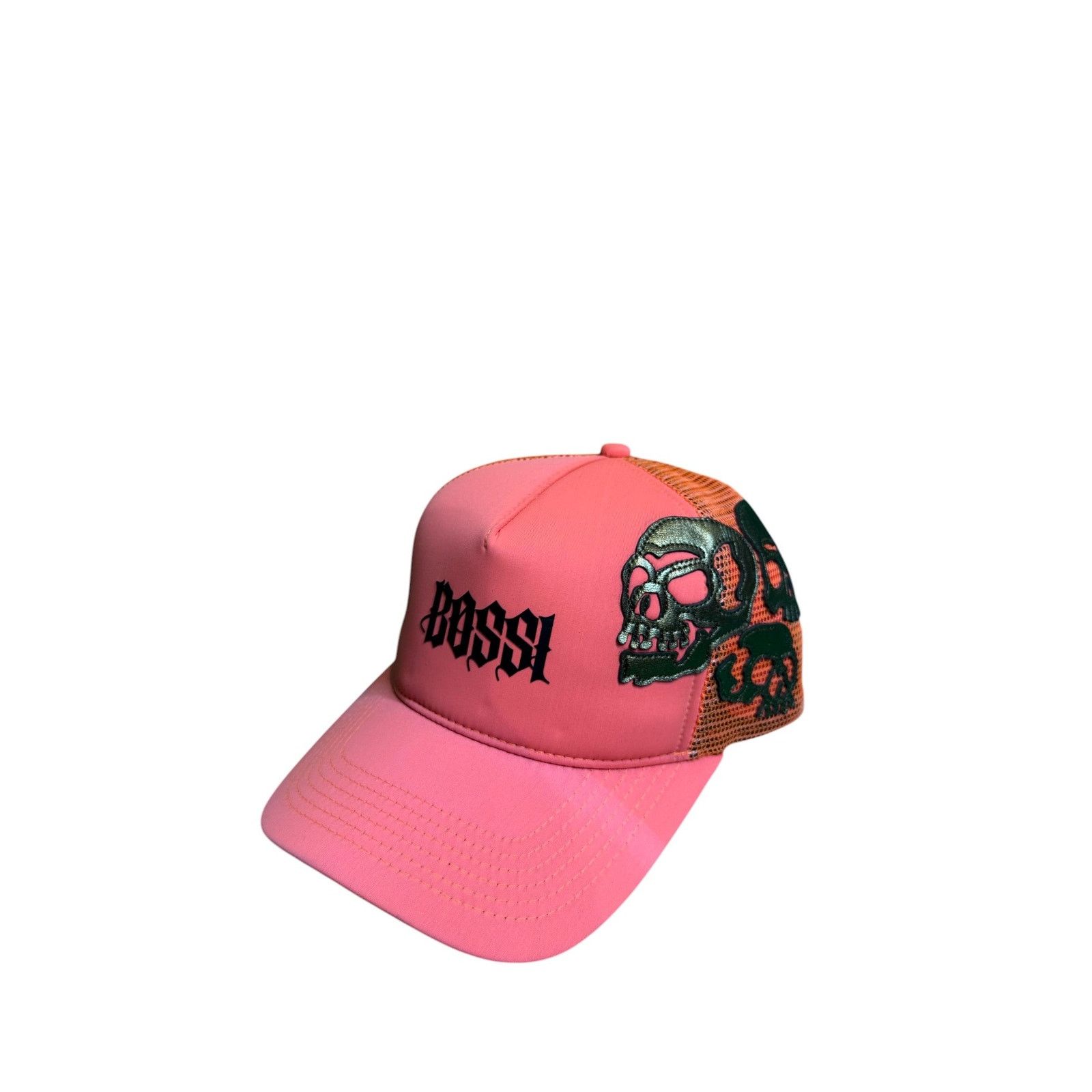 Bossi Sportswear Bossi Skull Patch Trucker Orange & Pink Cap Size ONE SIZE - 1 Thumbnail