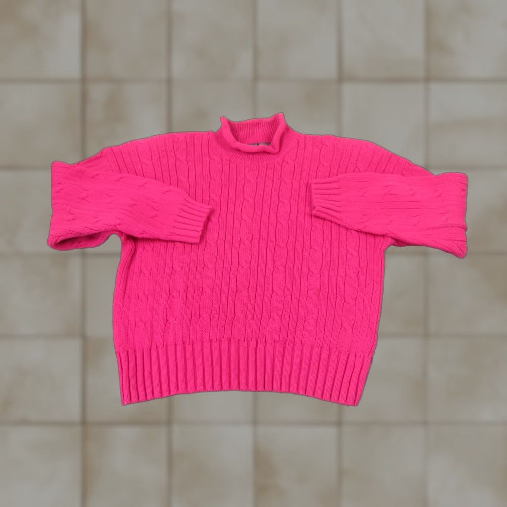 Pinko VINTAGE Lizwear Sweater Womens L Pink Cable Knit Mock Neck Cotton 90s Mens Womens Boys Girls Size L / US 10 / IT 46 - 1 Thumbnail