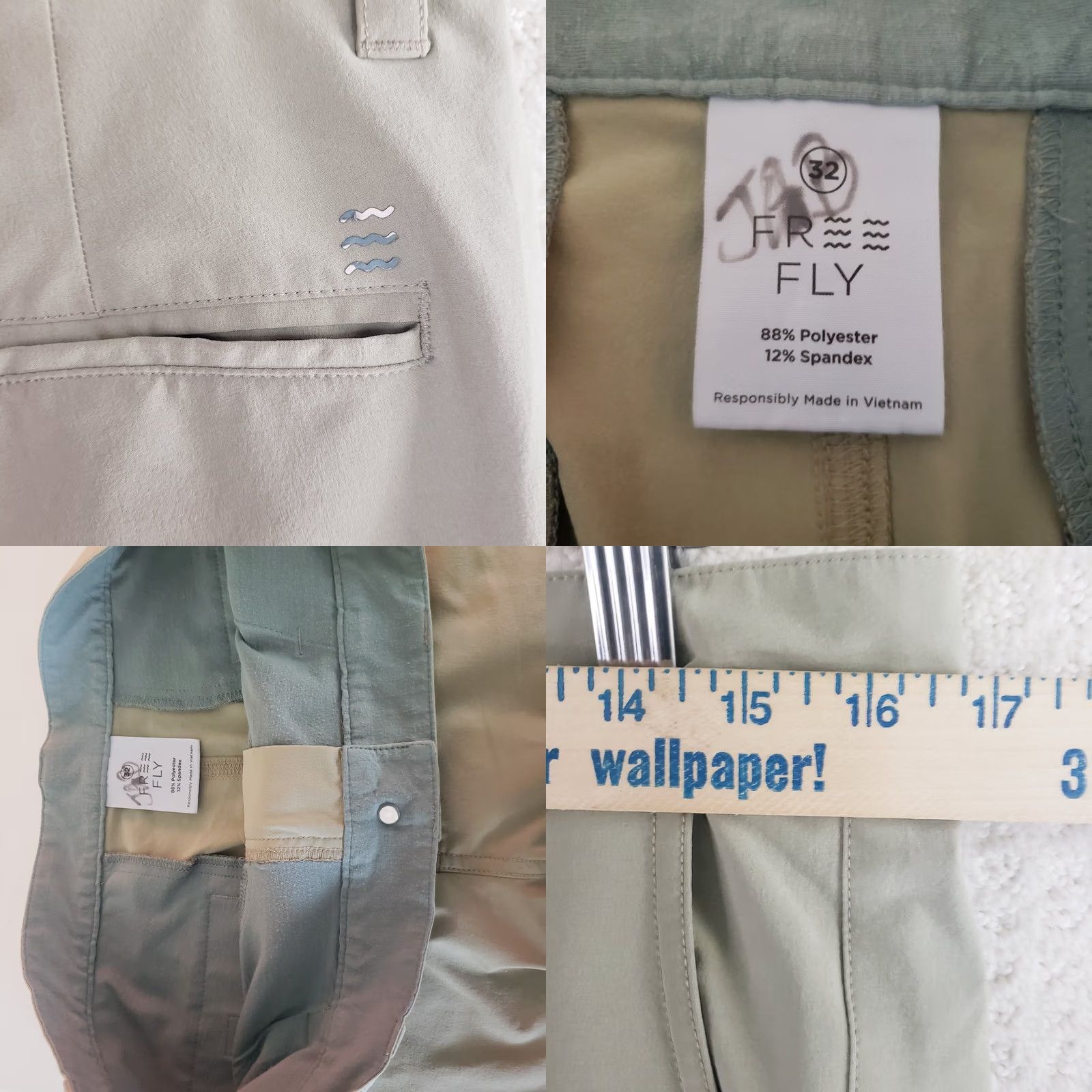 Vintage Free Fly Shorts Mens 32 Beige Solid 7.5" Inseam Polyester Spandex Pockets Logo Chino Casual Beach Outdoor Sports Size US 32 / EU 48 - 8 Thumbnail