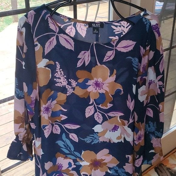 Designer SLNY Teal Floral Jewel Long Sleeve Sheath Sz. 16 Dress Size XXL / US 16-18 / IT 52-54 - 3 Thumbnail