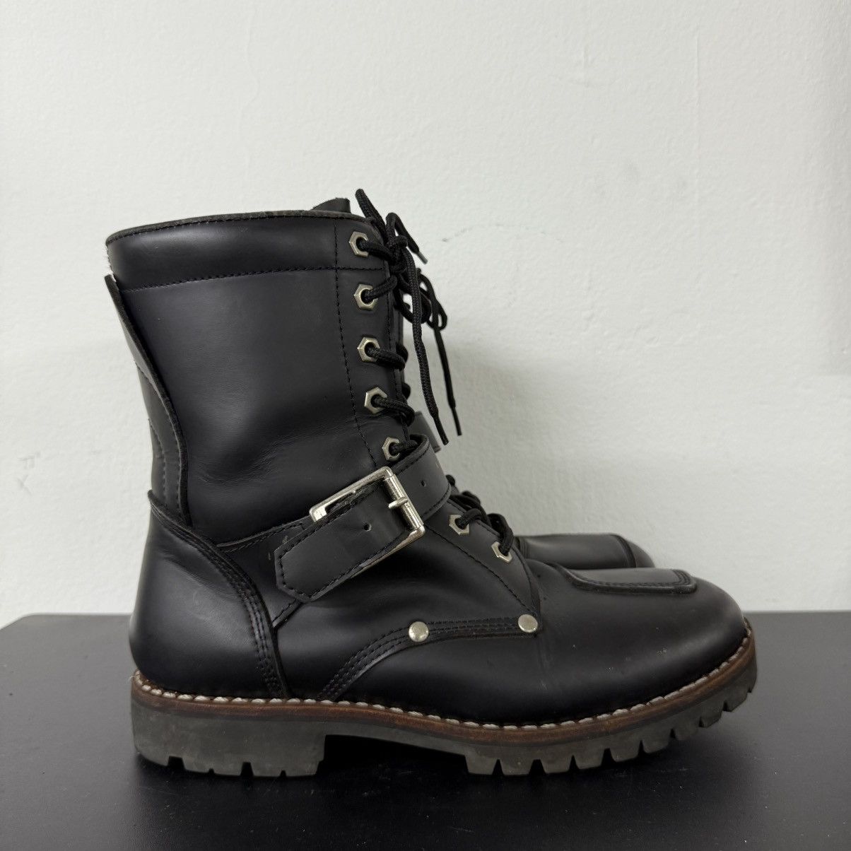 Dirk Bikkembergs Avirex Yamato Slang Belted Leather Combat Biker Boots Size US 7 / EU 40 - 1 Thumbnail