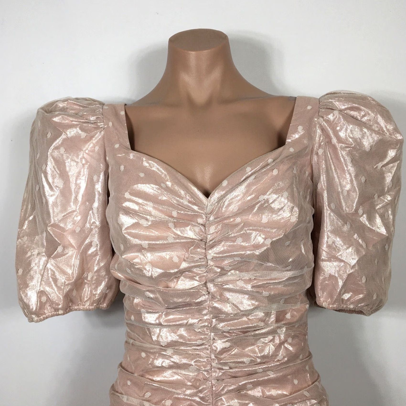 Halston VINTAGE Halston III 80s Pink Polka Dot Ruched Party Prom Dress 8 Size M / US 6-8 / IT 42-44 - 4 Thumbnail