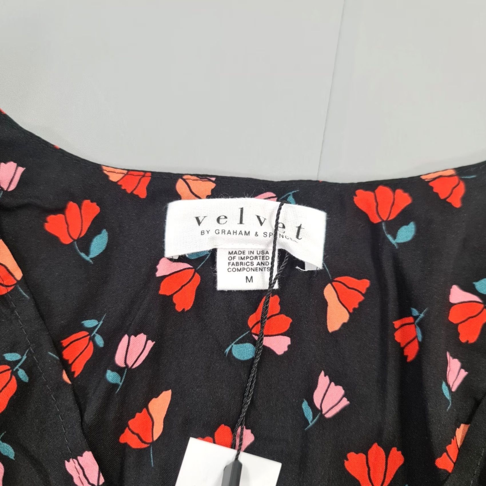 Velvet Velvet by Graham & Spencer Dress Womens Knee Length V-Neck Short Sleeve Belted Floral Black M Size M / US 6-8 / IT 42-44 - 5 Thumbnail
