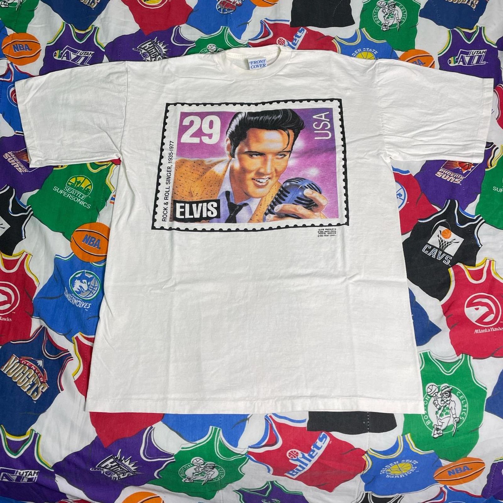 Vintage Vintage 1992 Elvis Presley Postage Stamp Blues Pop Rock Tee Size US XL / EU 56 / 4 - 1 Thumbnail