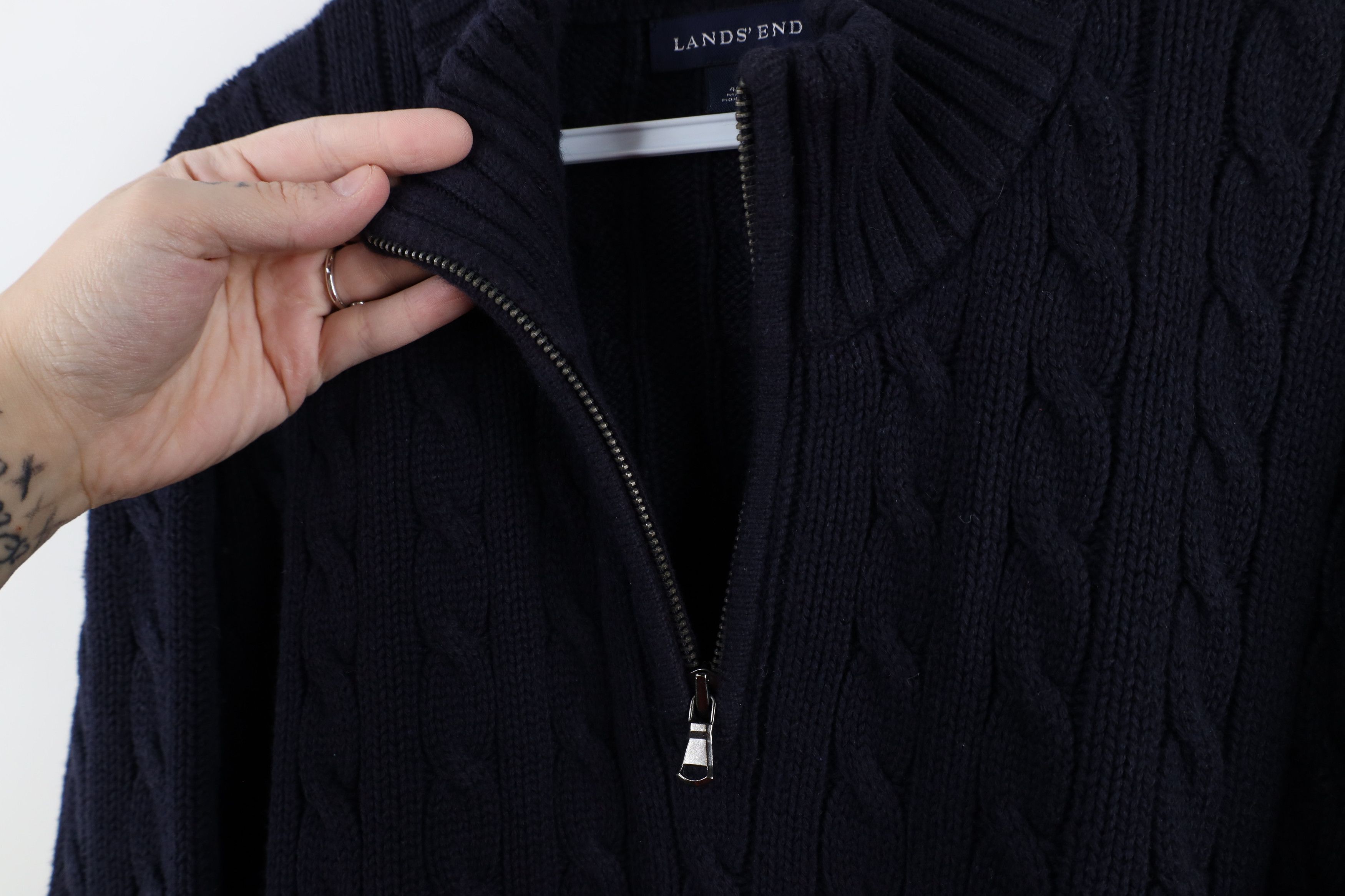 Lands' End × Vintage Vintage 90s Lands End Chunky Cable Knit Half Zip Sweater Size US L / EU 52-54 / 3 - 6 Thumbnail