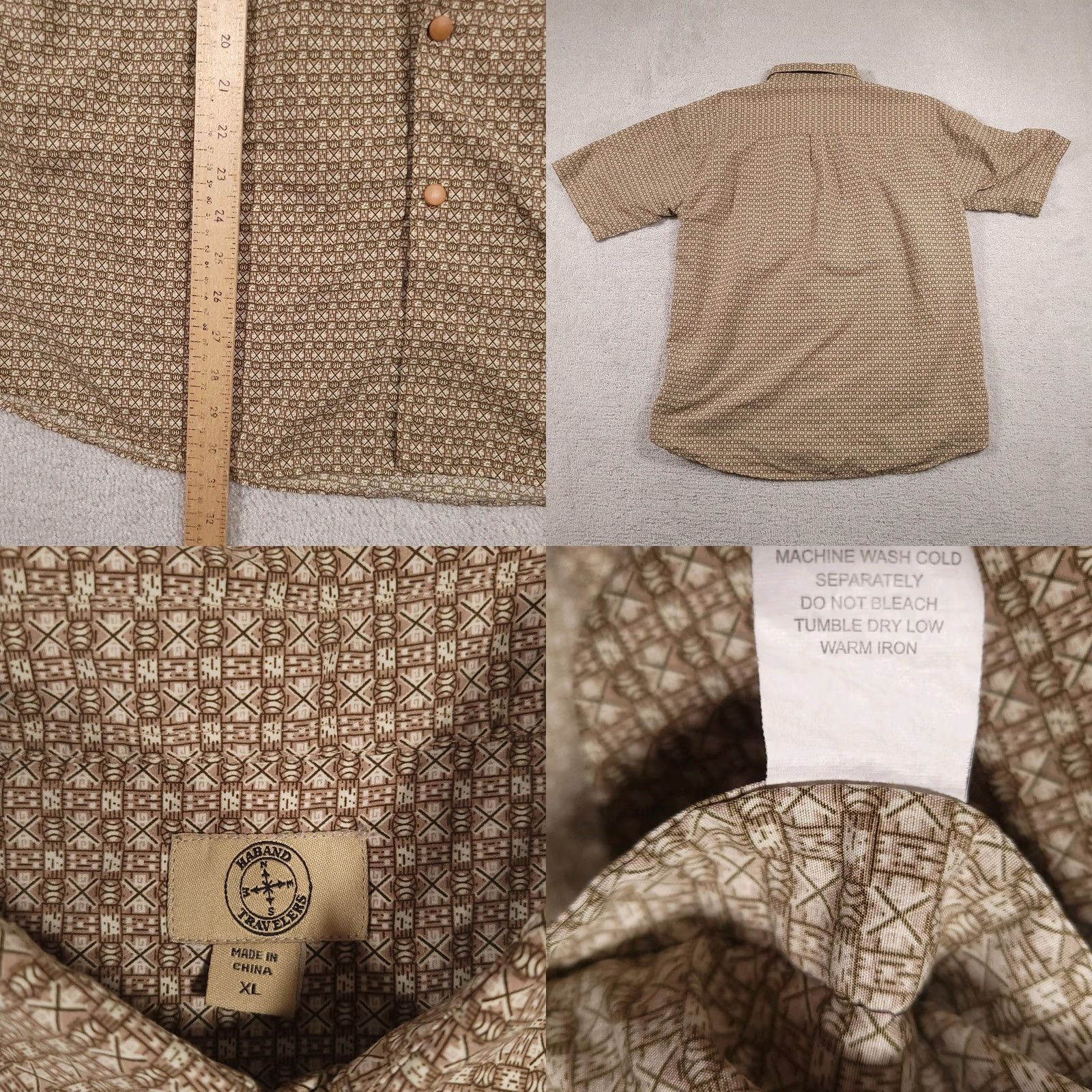 Haband Haband Travelers Shirt Mens XL Snap Front Camp Shirt Tan Geometric Print Outdoor Size US XL / EU 56 / 4 - 8 Thumbnail