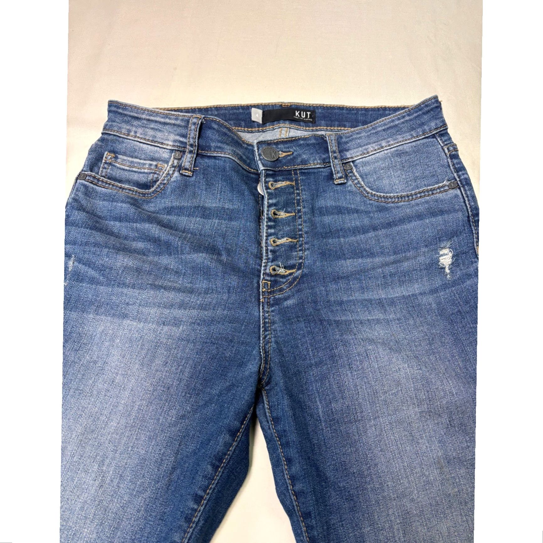 Vintage KUT from the Kloth Womens Size 4 High Rise Skinny Jeans Button Fly Distressed Denim Blue Slim 5-Pocket Womens Size 27" / US 4 / IT 40 - 2 Thumbnail