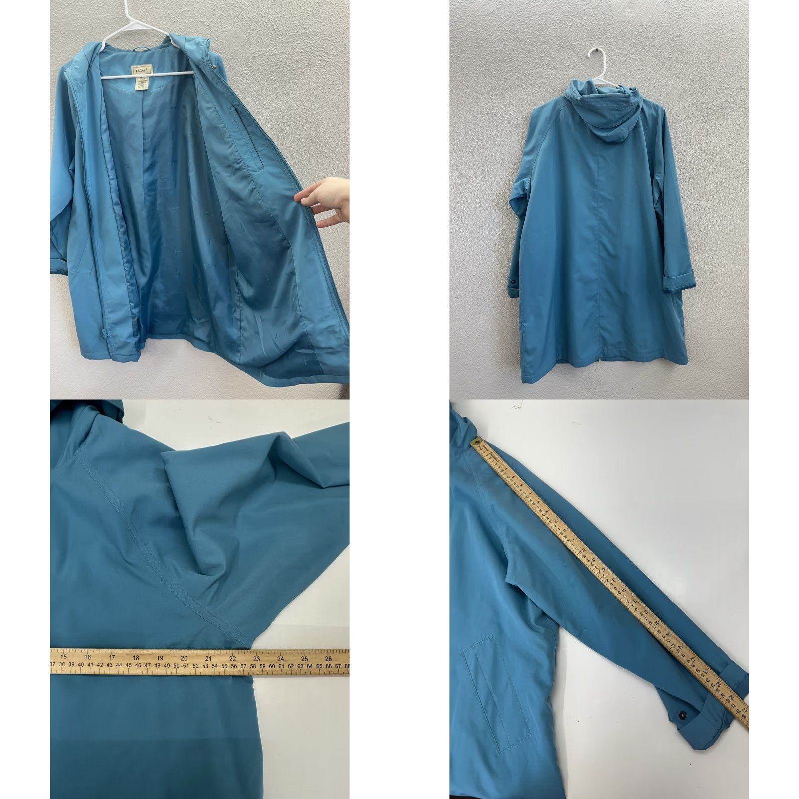 Vintage L.L. Bean Jacket Womens Petite Large Blue Zip Up Hooded Trench Coat Size L / US 10 / IT 46 - 8 Thumbnail