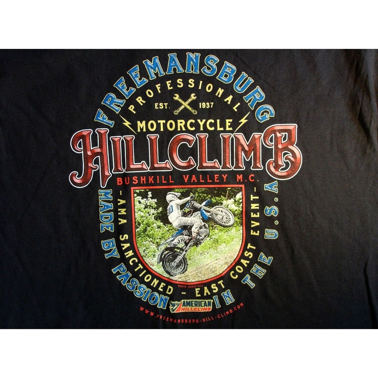 Gildan FREEMANSBURG MOTORCYCLE Hill Climb t Shirt Men's Large Black Gildan Cotton Logo Graphic Print Vintage No N/A Size US L / EU 52-54 / 3 - 3 Thumbnail