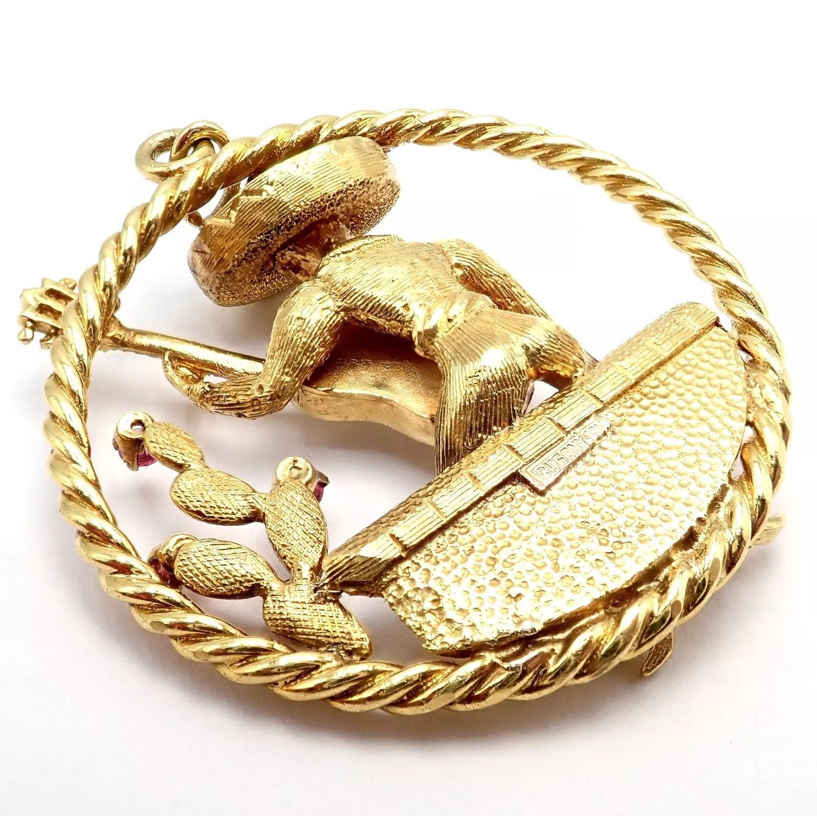Vintage Rudi Cherny Yellow Gold Guitar Player Cactus Ruby Pendant Size ONE SIZE - 3 Thumbnail