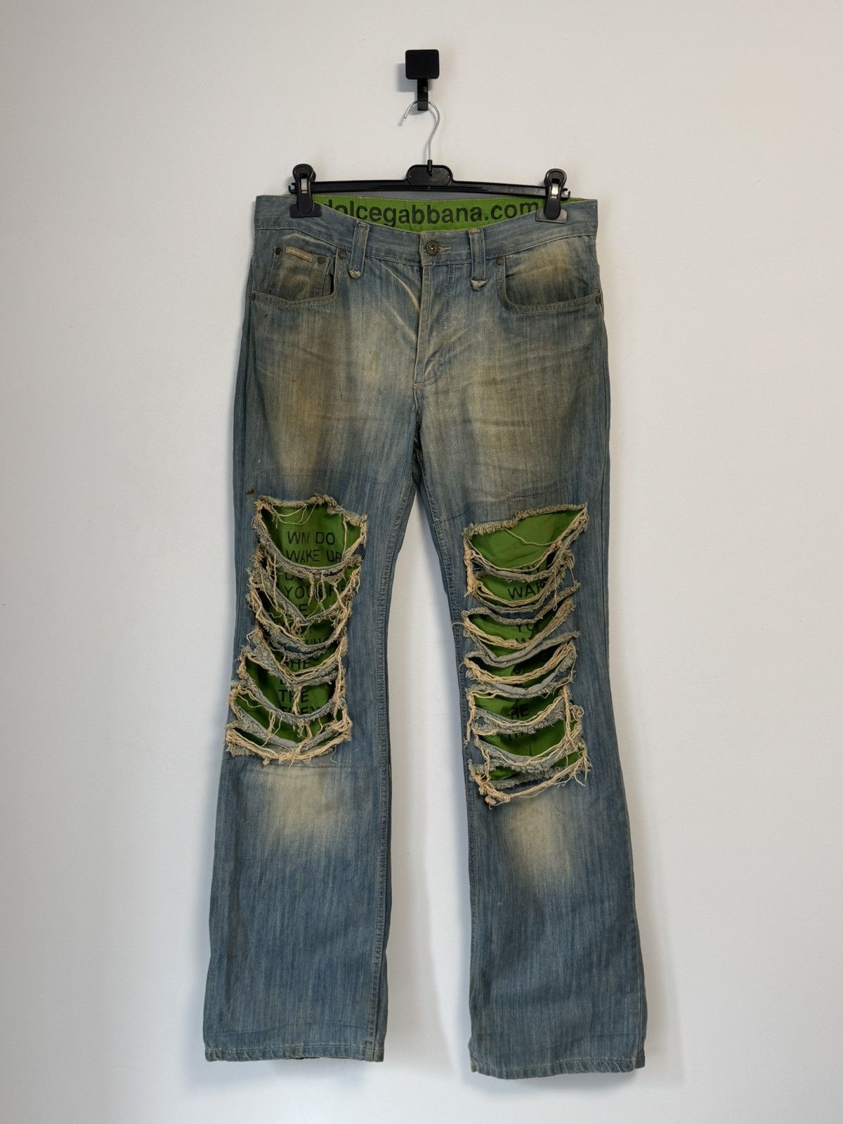 Dolce & Gabbana Vintage Dolce & Gabbana Distressed Faded Poem Denim Jeans Size US 33 - 1 Thumbnail