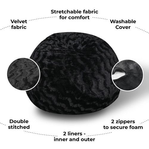 Designer × Homemade Faux Fur Bean Bag Chair, Black-3ft Cozy and Stretchable Fabr Size US L / EU 52-54 / 3 - 3 Thumbnail