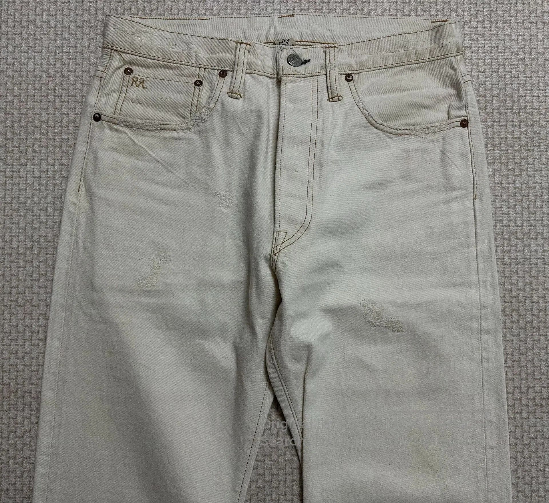RRL Ralph Lauren RRL Vintage Ivory Distressed Straight Jeans. Size US 32 / EU 48 - 3 Thumbnail