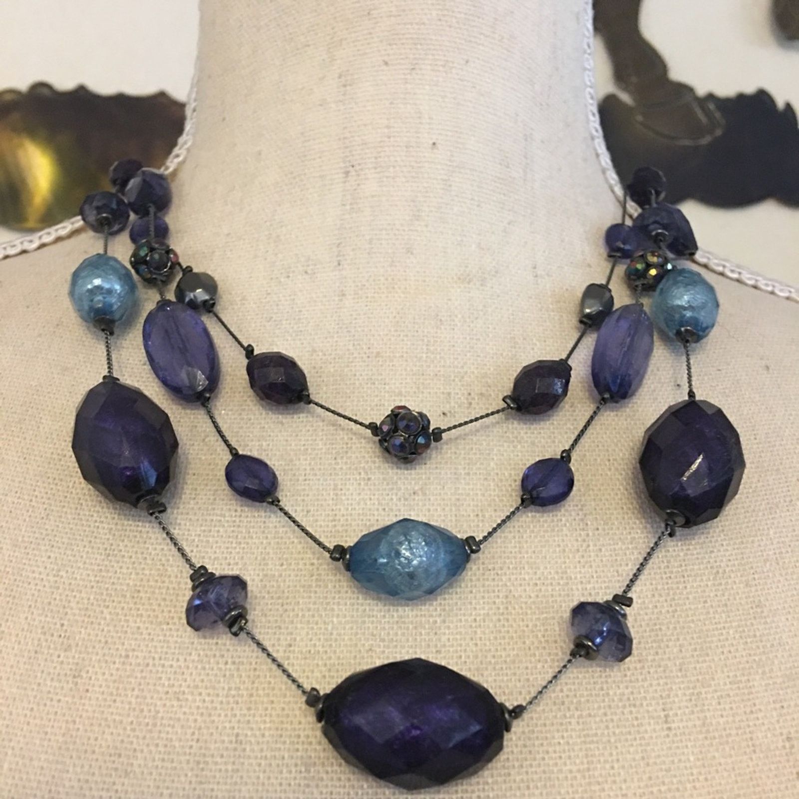 Jewelry NY&Co multi strand blue and purple bead necklace Size ONE SIZE - 1 Thumbnail