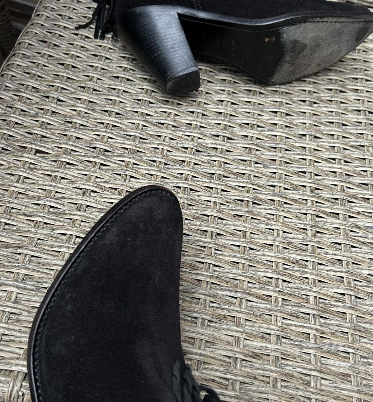 Saint Laurent Paris Black Suede Ankle Western Fringe Boots