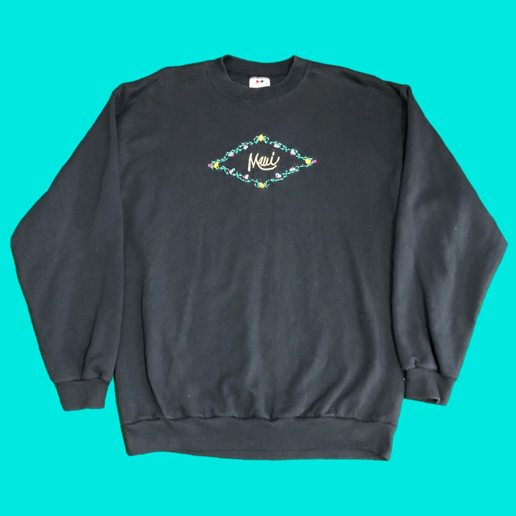 TEE JAYS VINTAGE Teejay Maui Hawaii Sweatshirt Mens Crew Neck Black XL Embroidered USA Made Pullover Cotton Blend Sweatshirt Size US XL / EU 56 / 4 - 1 Thumbnail