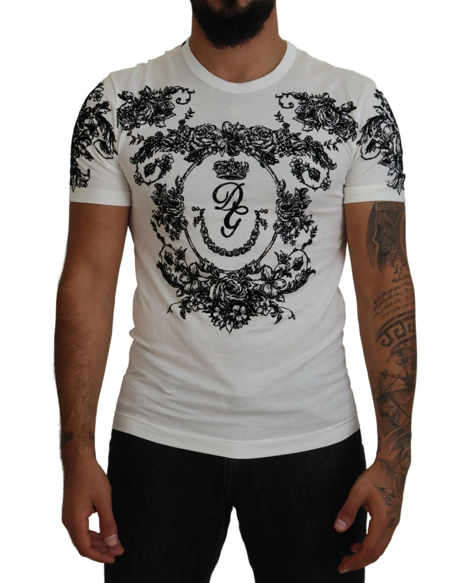 image of Dolce Gabbana Floral Crewneck Cotton T-Shirt in White, Men's (Size XS)