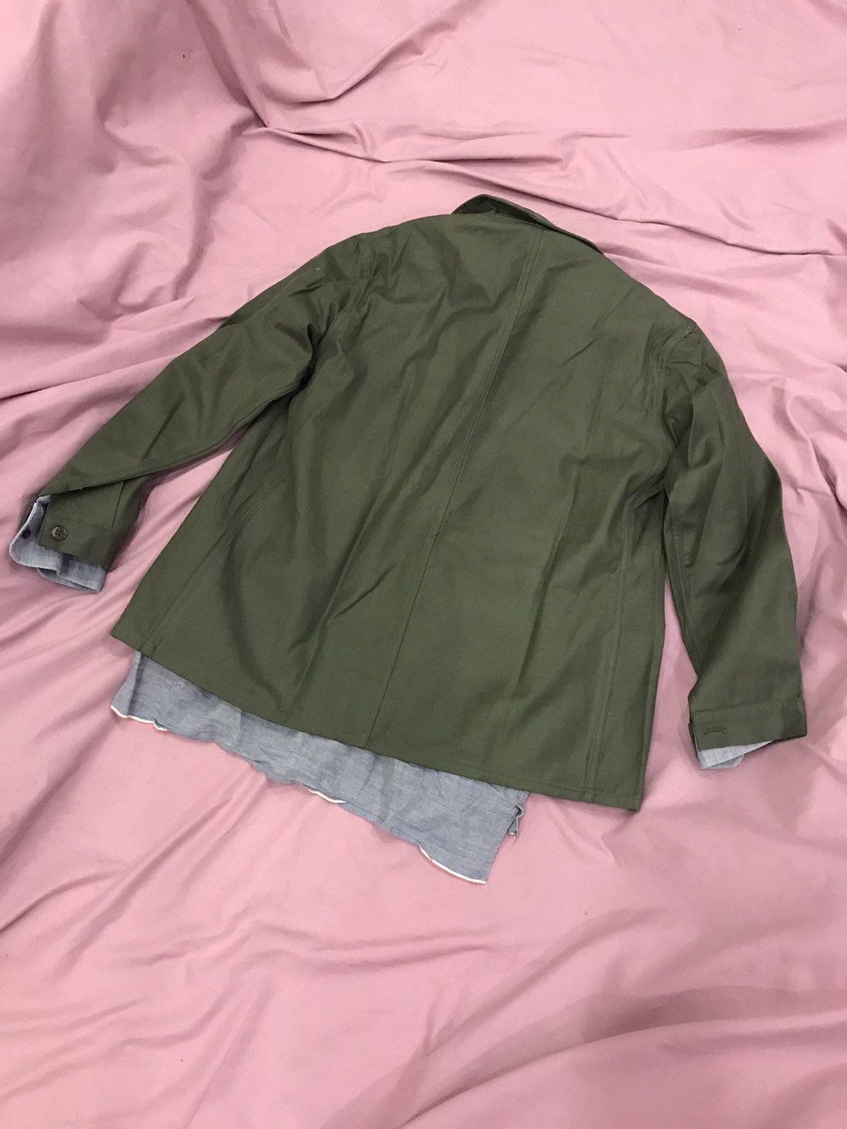 Other 60s FRENCH ARMY CHORE COAT sage, like new stiff work jacket Size US M / EU 48-50 / 2 - 5 Thumbnail
