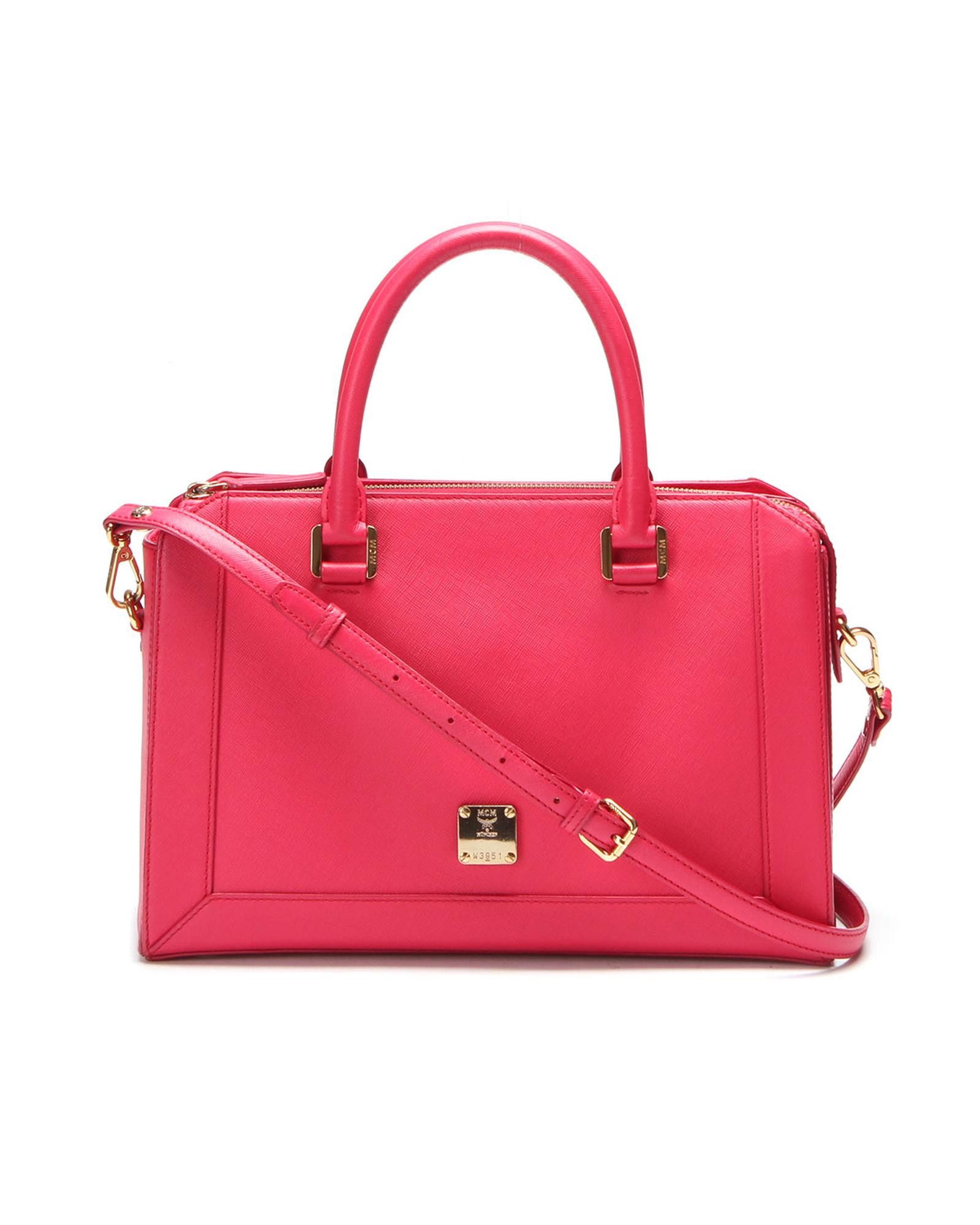 image of MCM Pink Leather Handbag In Ab Condition, Women's