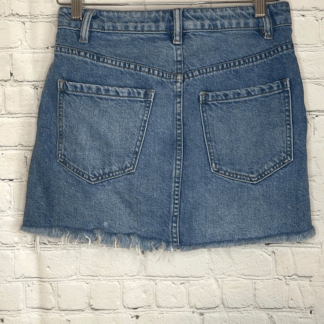 Vintage We The Free Women's Zip up Mini Skirt Size 25 Blue Frayed Hem Size 42" / US 20 - 3 Thumbnail