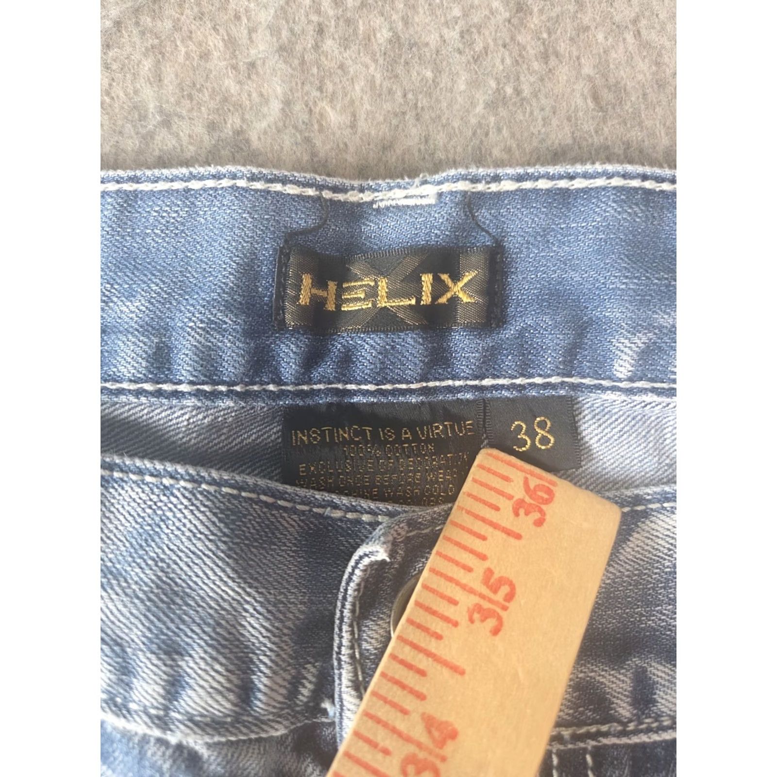 Denime VINTAGE Helix Jeans Shorts Baggy Light Wash Denim 38 Men 80s Grunge Cargo Pockets Distressed Regular Inseam 12in Blue Cotton Shirt Size US 38 / EU 54 - 3 Thumbnail