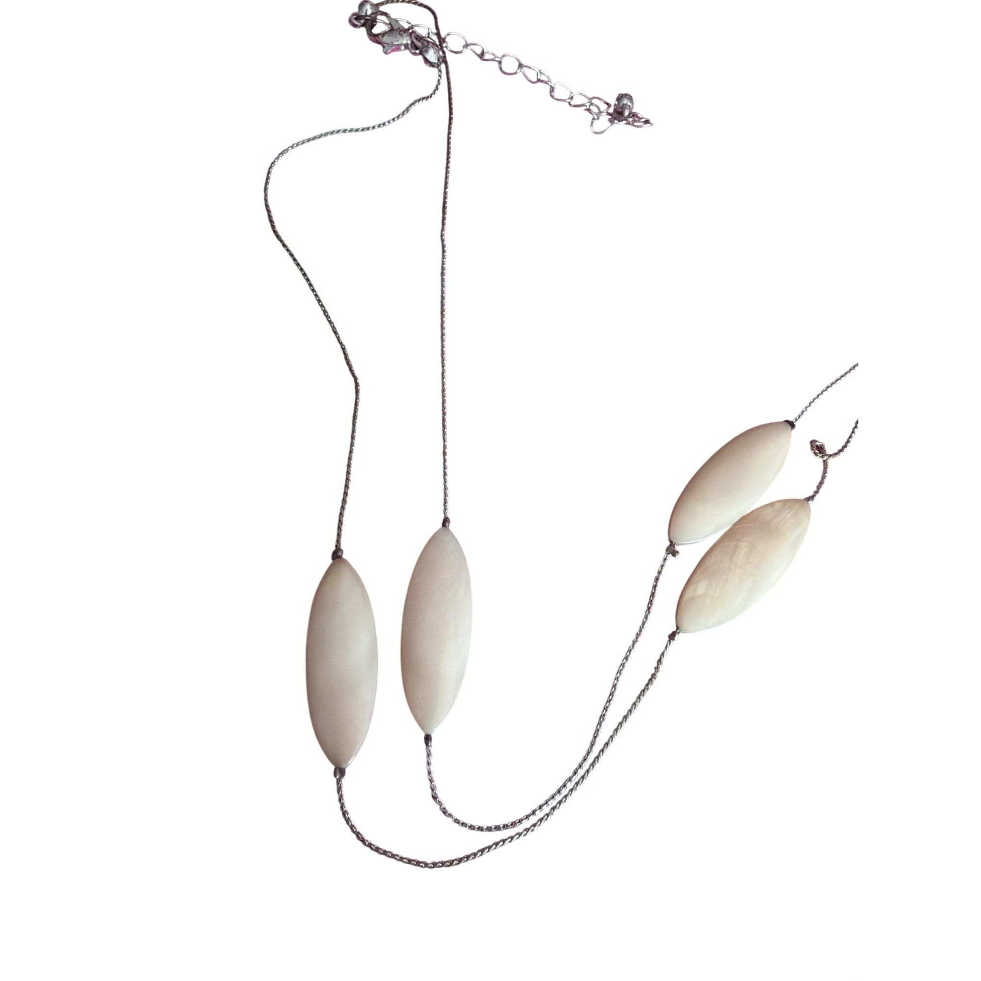 Other Vintage Long Silver Tone Mother of Pearl Beads Necklace Doub Size ONE SIZE - 3 Thumbnail