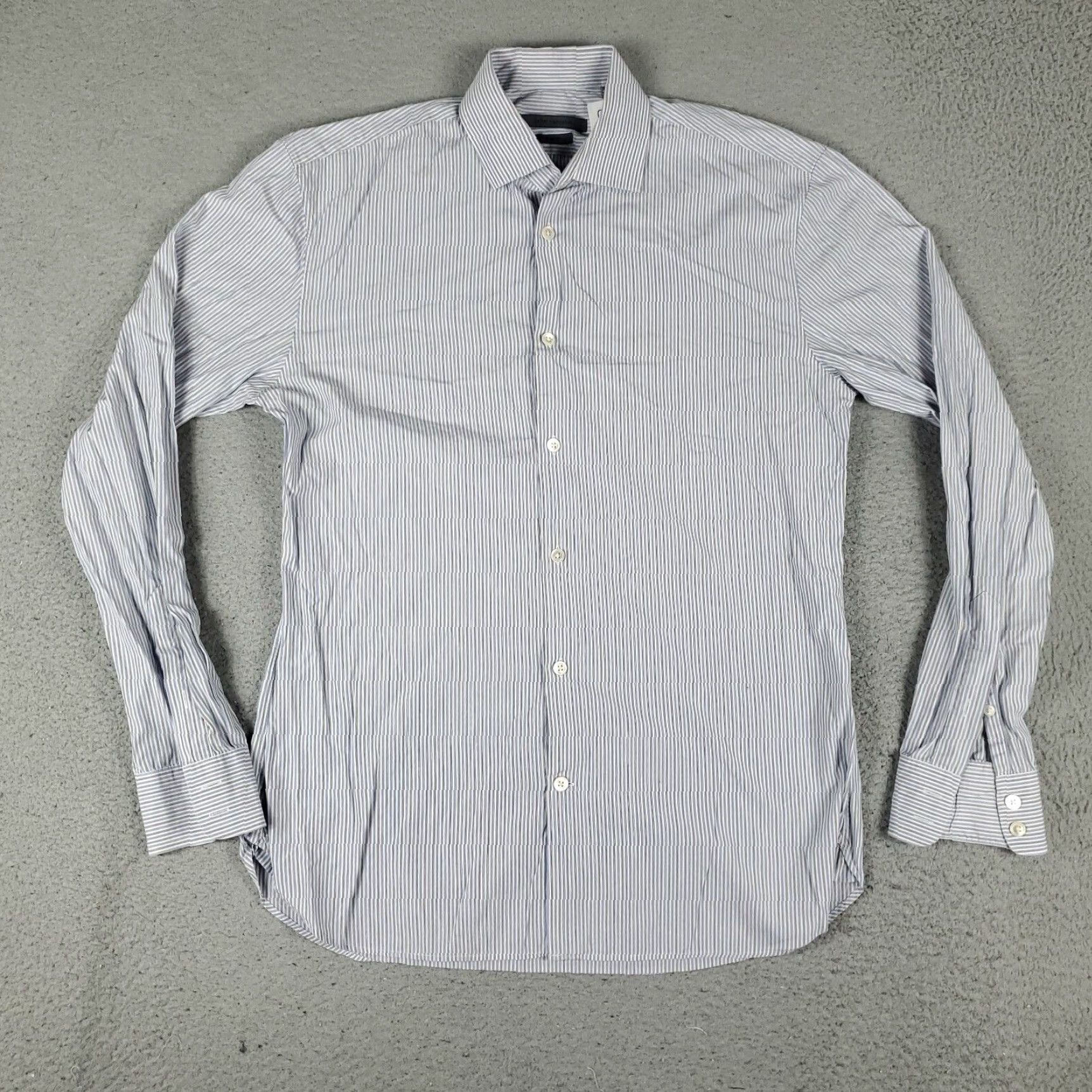 John Varvatos VINTAGE John Varvatos Shirt Mens 15 Blue Striped Slim Fit Dress Button Up Long Sleeve Size 40R - 2 Thumbnail