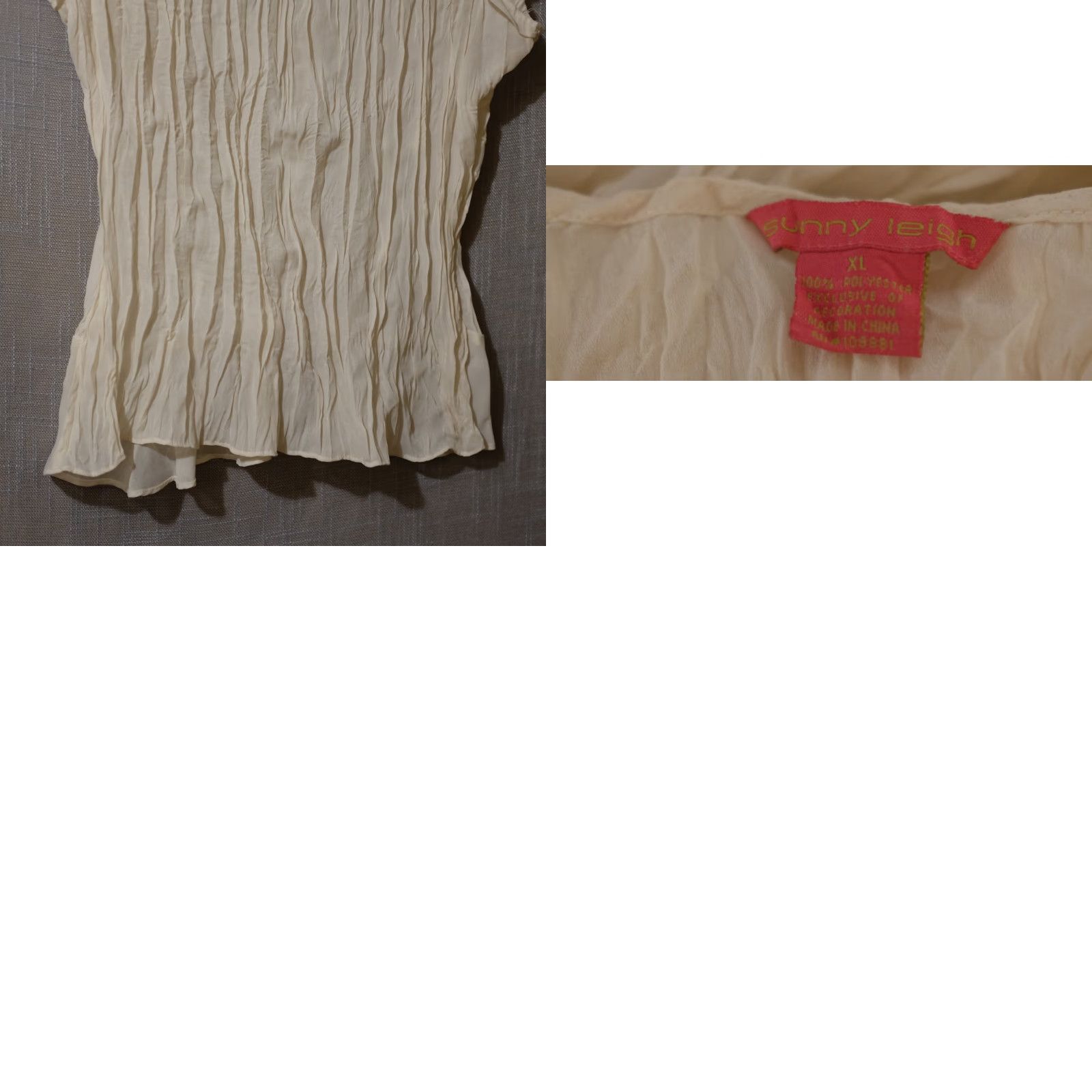 Vintage Sunny Leigh Ivory Sheer Ruffle Sleeveless Top Women XL Shirt Blouse Casual Party/Cocktail Travel Lightweight Chiffon 90s? Size XL / US 12-14 / IT 48-50 - 8 Thumbnail
