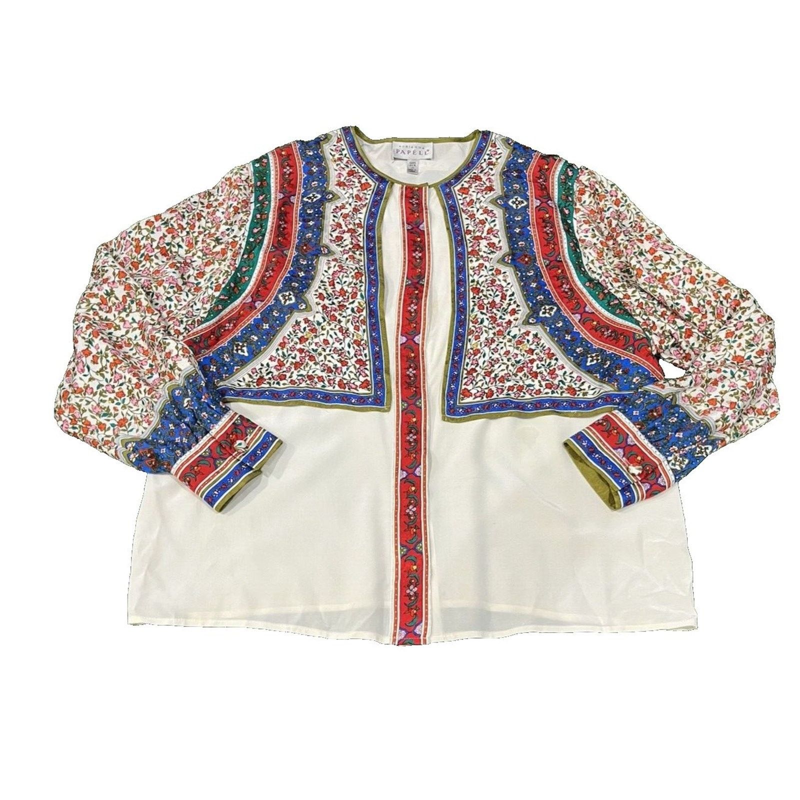 Adrianna Papell Adrianna Papell Floral Silk Blouse Fairy Bohemian 1R XXL Size XXL / US 16-18 / IT 52-54 - 1 Thumbnail
