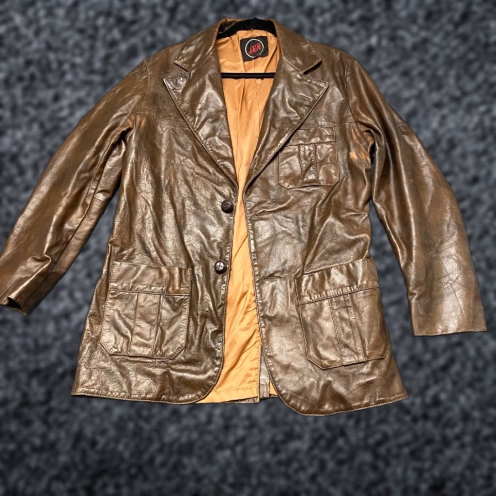 Vintage VINTAGE SKM Jacket Mens M Brown Leather Single Breasted Notch Lapel Pockets Lined Size US M / EU 48-50 / 2 - 1 Thumbnail