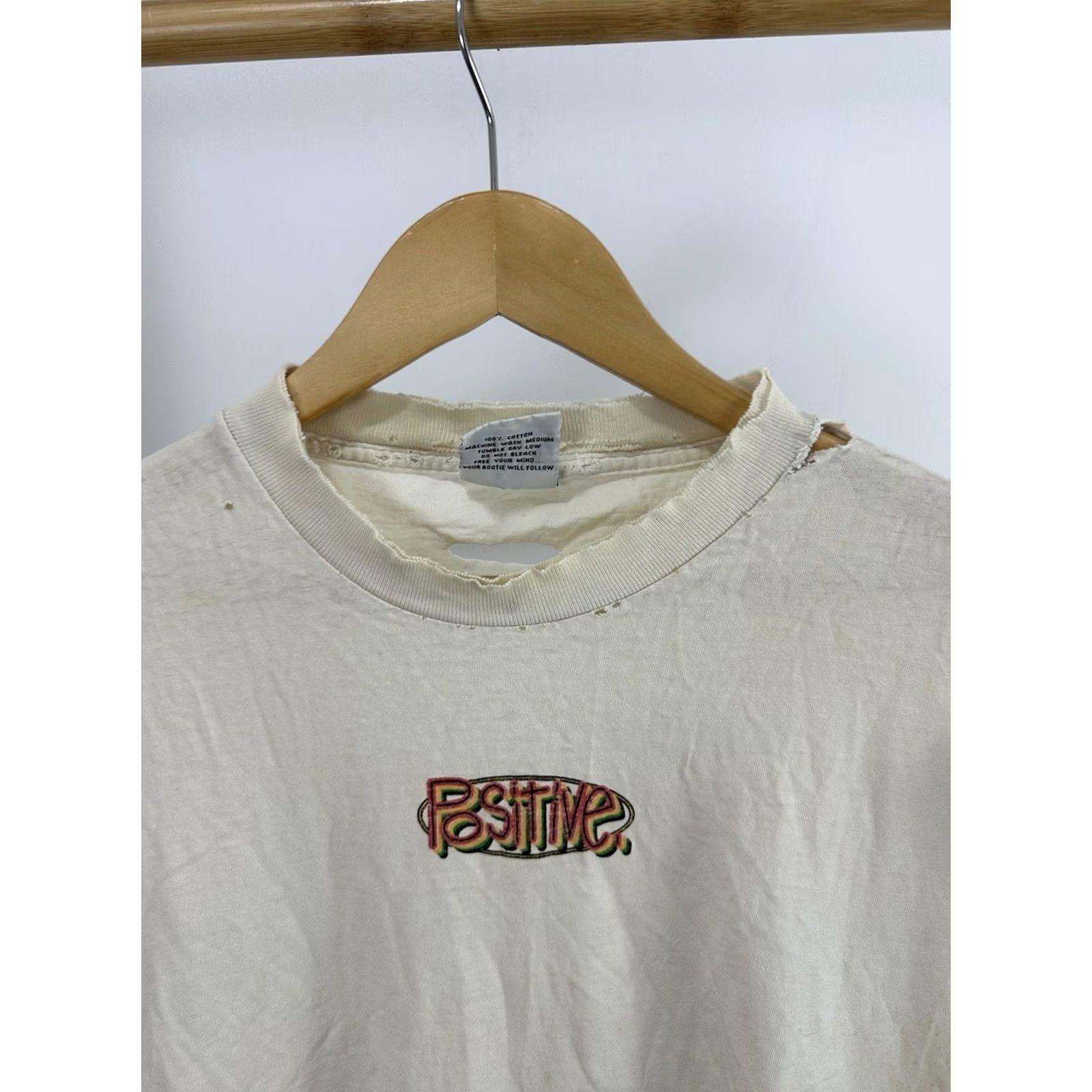 Vintage VINTAGE Balzout T-Shirt XL Cream 90s Peace Not War Love Not Hate Positve Thrashed Worn Mens Size US XL / EU 56 / 4 - 4 Thumbnail