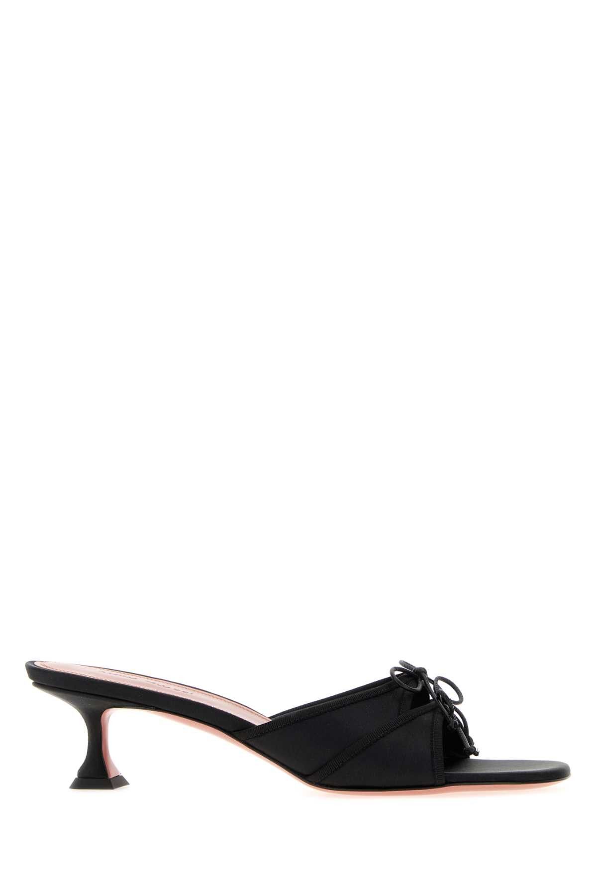 Amina Muaddi Black Satin Eleonora Mules Size US 7 / IT 37 - 1 Thumbnail