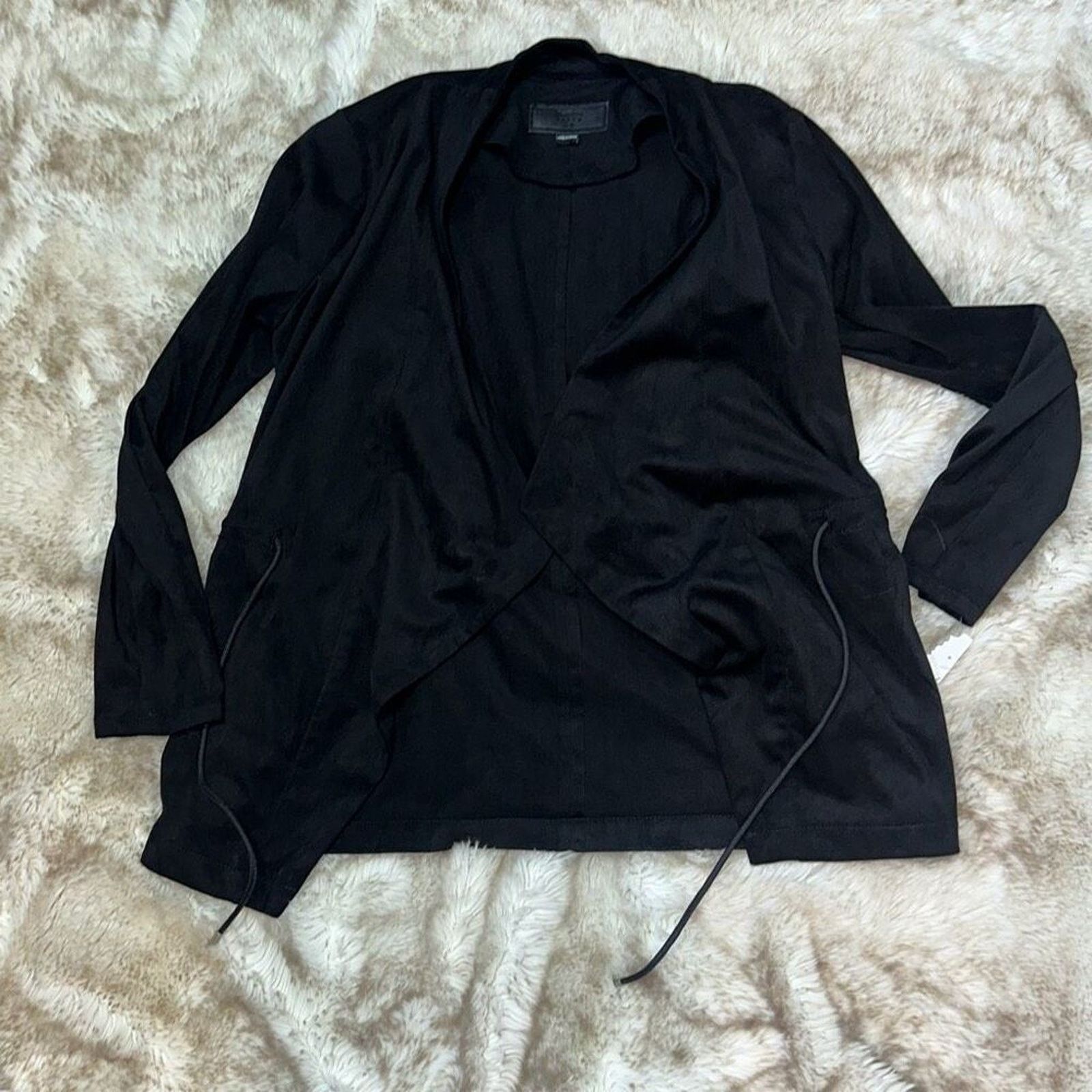 BLANKNYC BLANKYC Suede Feel Black Draped Front Jacket | Sz S Size S / US 4 / IT 40 - 2 Thumbnail