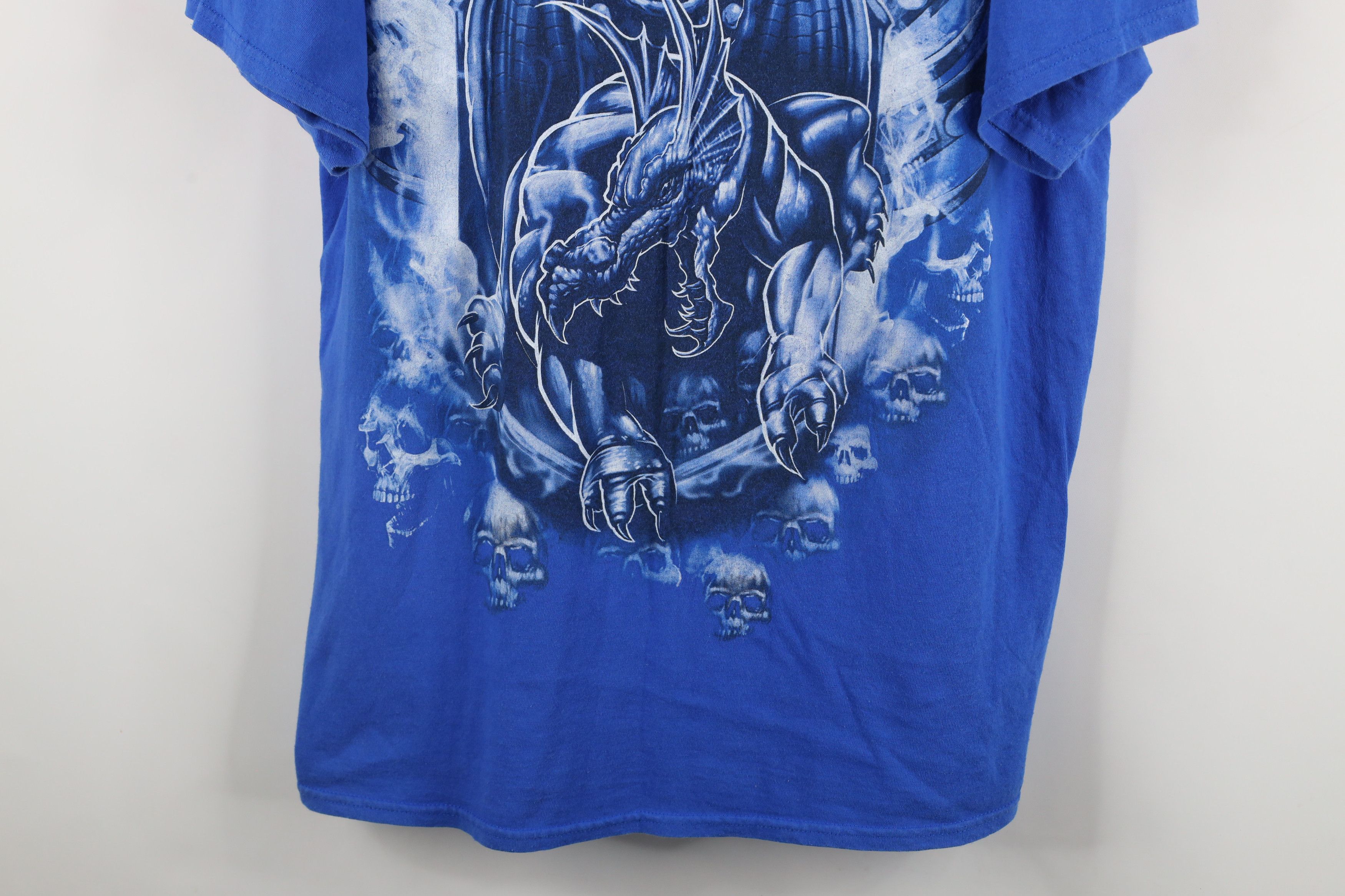 Vintage Vintage Y2K Streetwear Dragon Skull Tribal T-Shirt Blue Size US XL / EU 56 / 4 - 3 Thumbnail