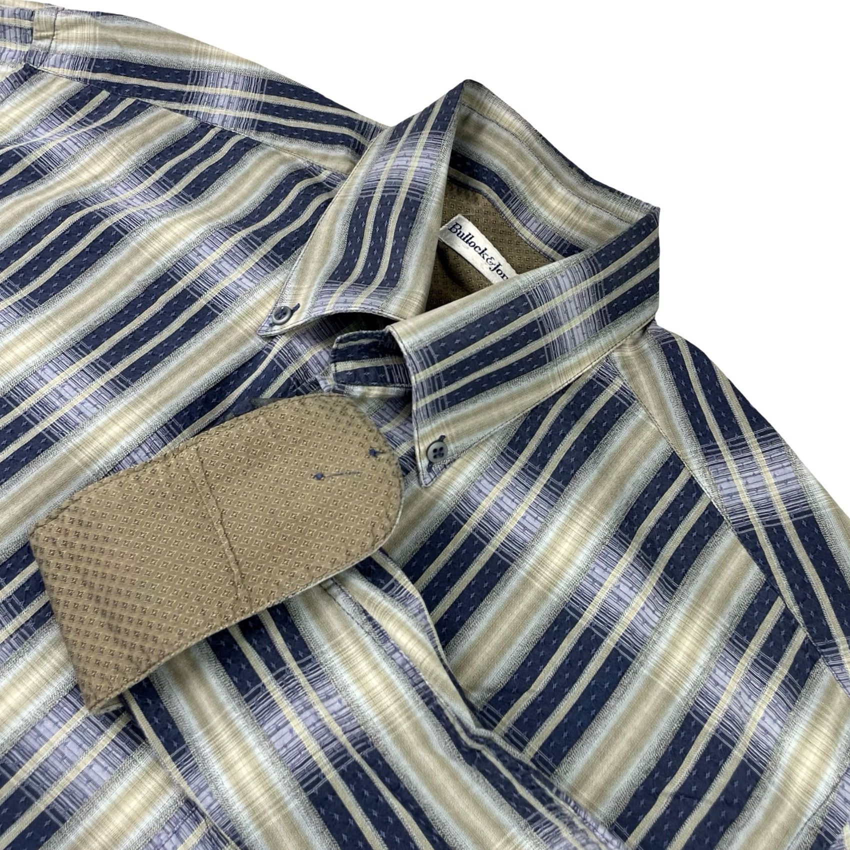 Vintage Bullock & Jones Men's Button Shirt Stripe Blue/Beige Long Sleeve Flip Cuffs Large, 100% Cotton, Button-Front, Collared, Casual, Regular Fit Size US L / EU 52-54 / 3 - 2 Thumbnail