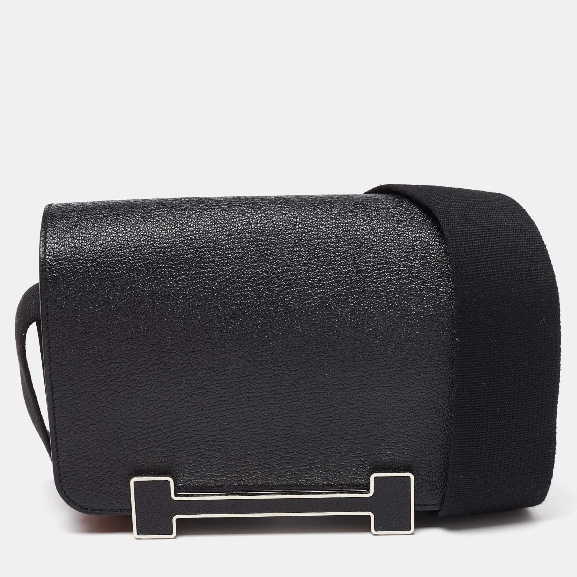 image of Hermes Black Chevre Mysore Leather Geta Bag, Women's