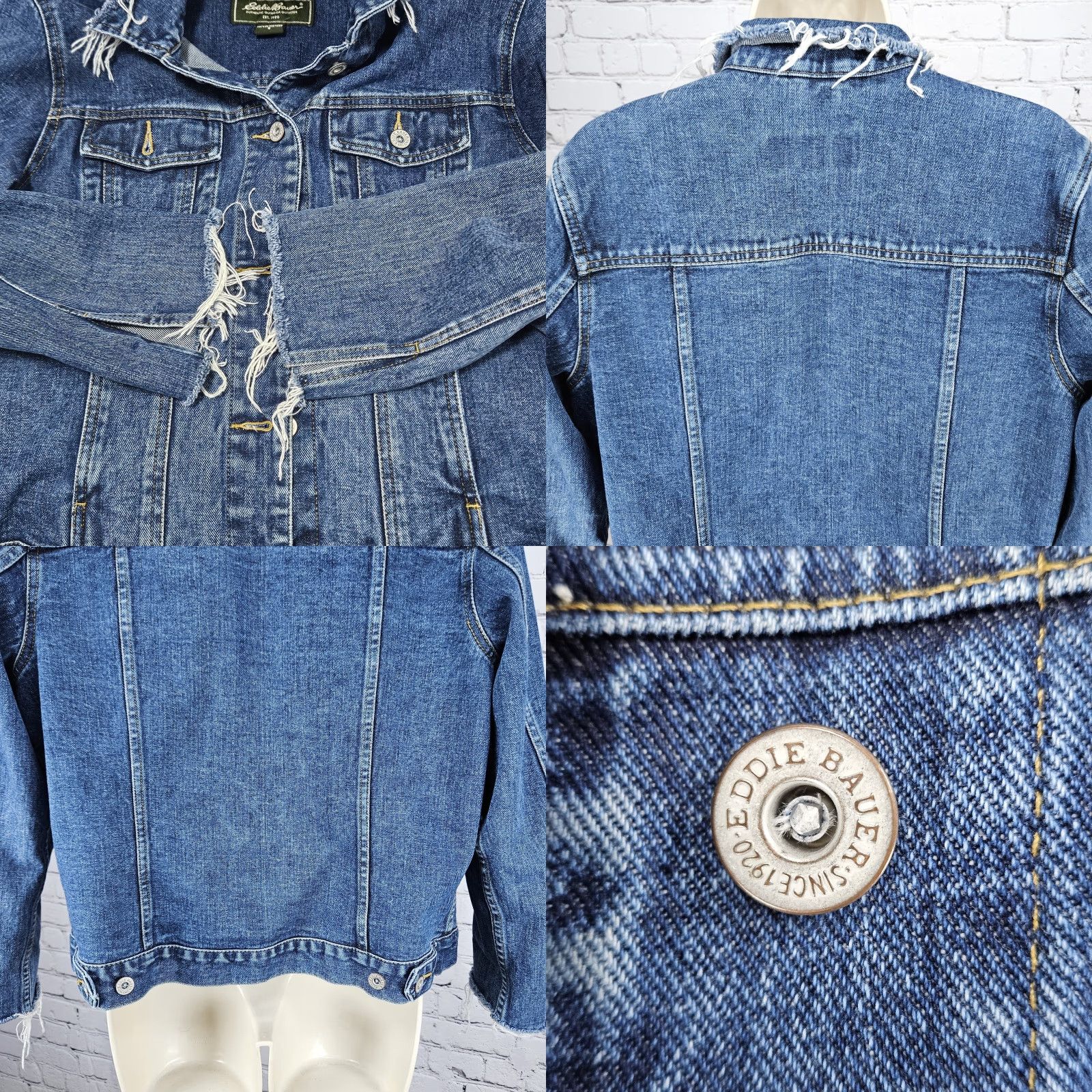 Eddie Bauer Eddie Bauer Denim Jacket Blue 100% Cotton Buttoned Raw Hem Distressed Short Sleeve Women S Regular Jacket Size 28" / US 6 / IT 42 - 8 Thumbnail