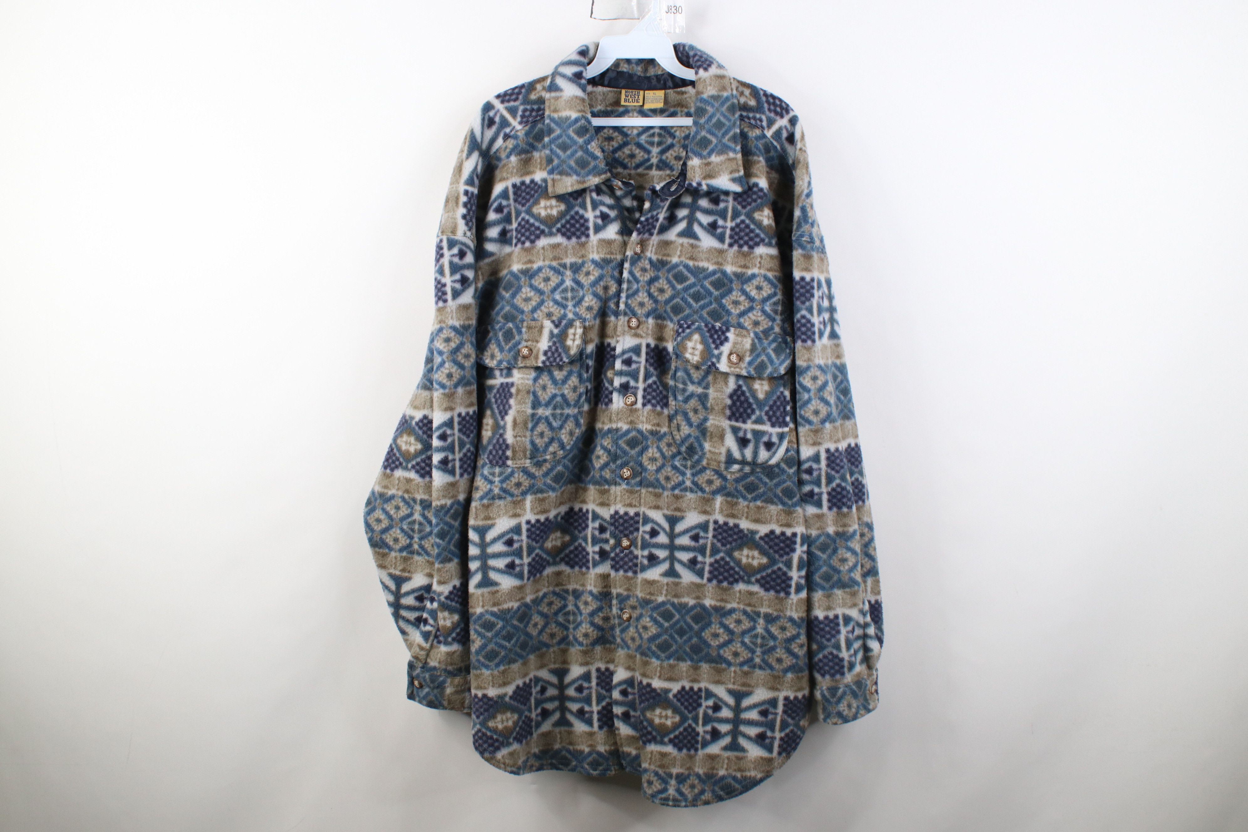 Vintage Vintage 90s Streetwear Fair Isle Fleece Button Shirt Jacket Size US XL / EU 56 / 4 - 1 Thumbnail