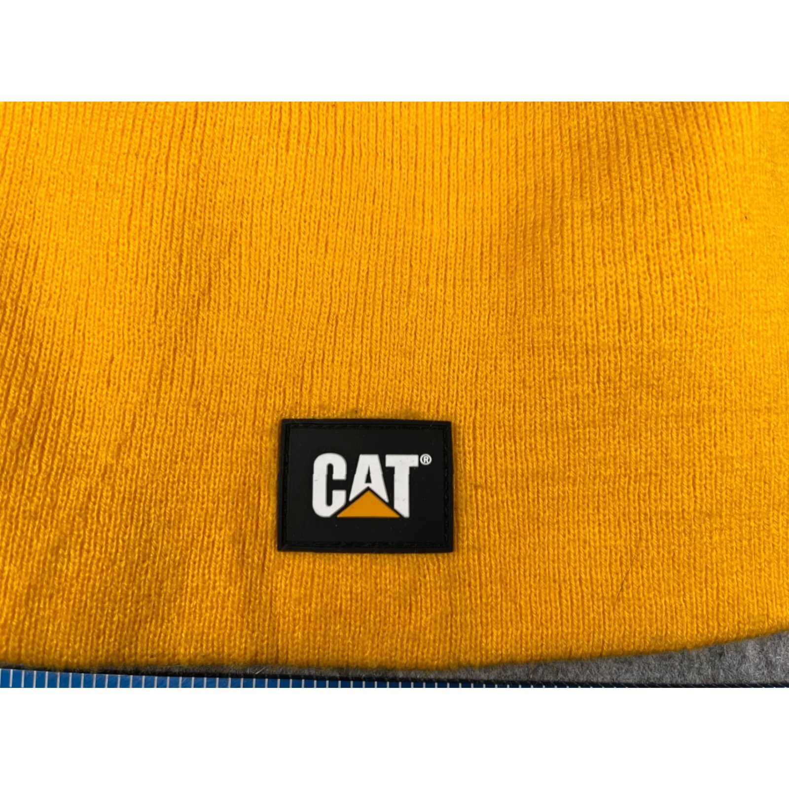 Vintage CAT Beanie Adult One Size Yellow Knit Acrylic Logo Workwear Size ONE SIZE - 2 Thumbnail