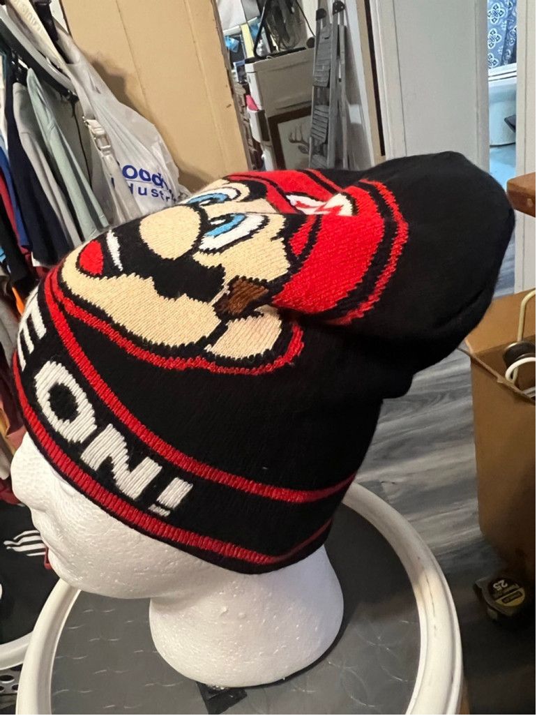 Nintendo Boys Nintendo Super Mario Black Red White Beanie Hat Size ONE SIZE - 2 Thumbnail